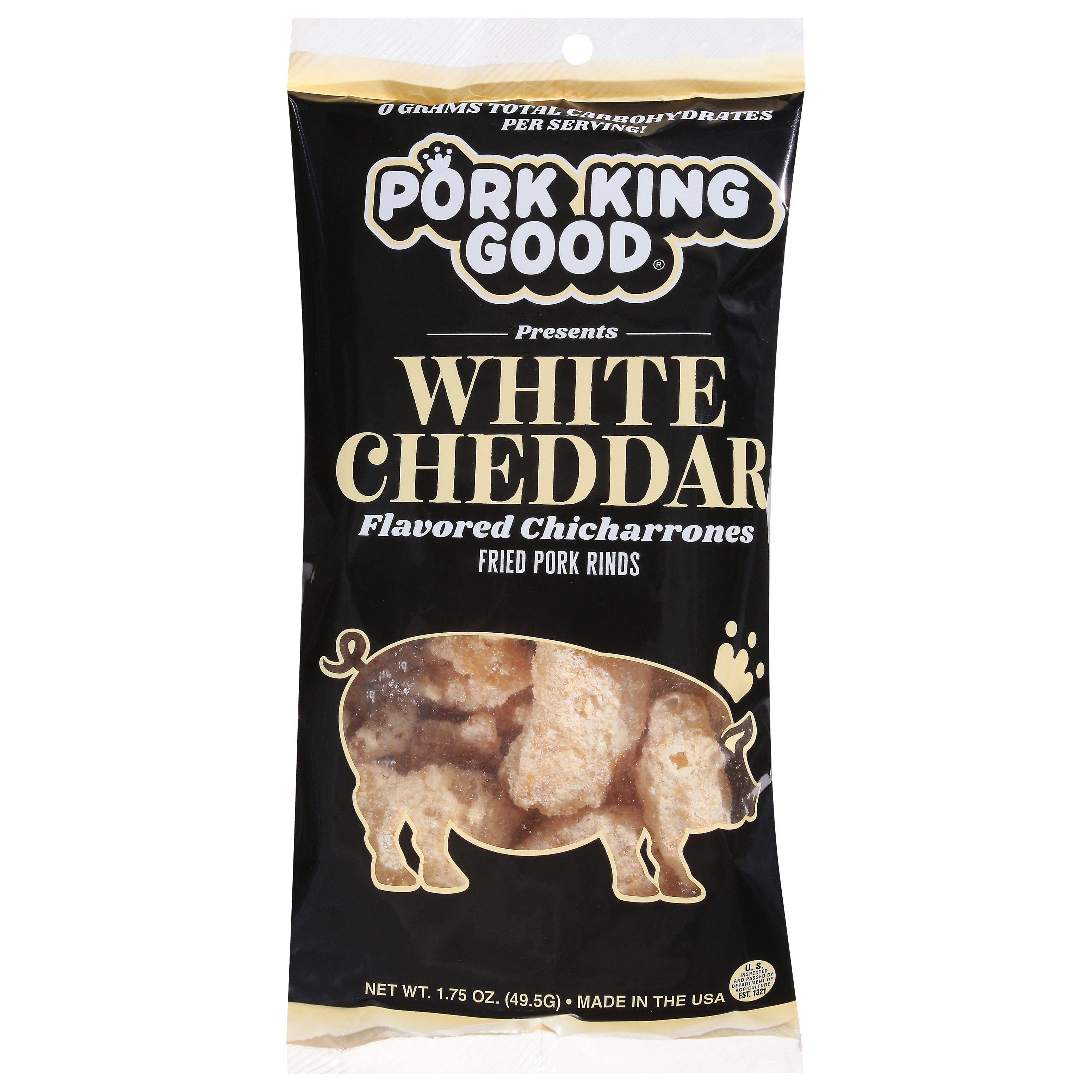 Pork King Good White Cheddar Flavored Fried Pork Rinds 1.75 oz - Case of 12