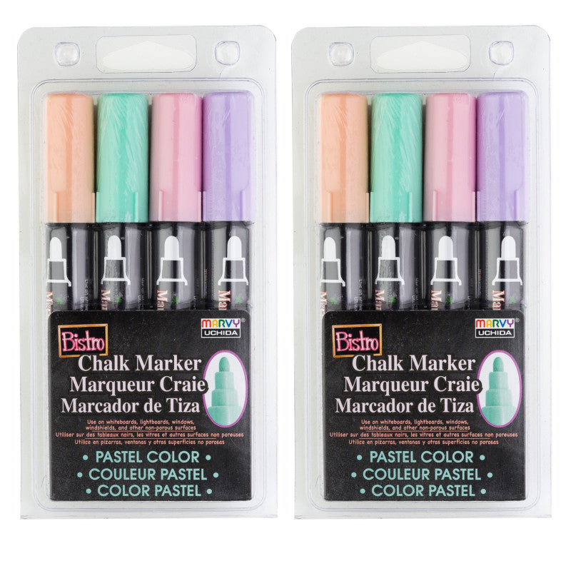 MARVY UCHIDA - Bistro Chalk Markers, Broad Tip, Blush Pink, Peppermint, Pastel Peach, Pale Violet, 4 Per Pack, 2 Packs