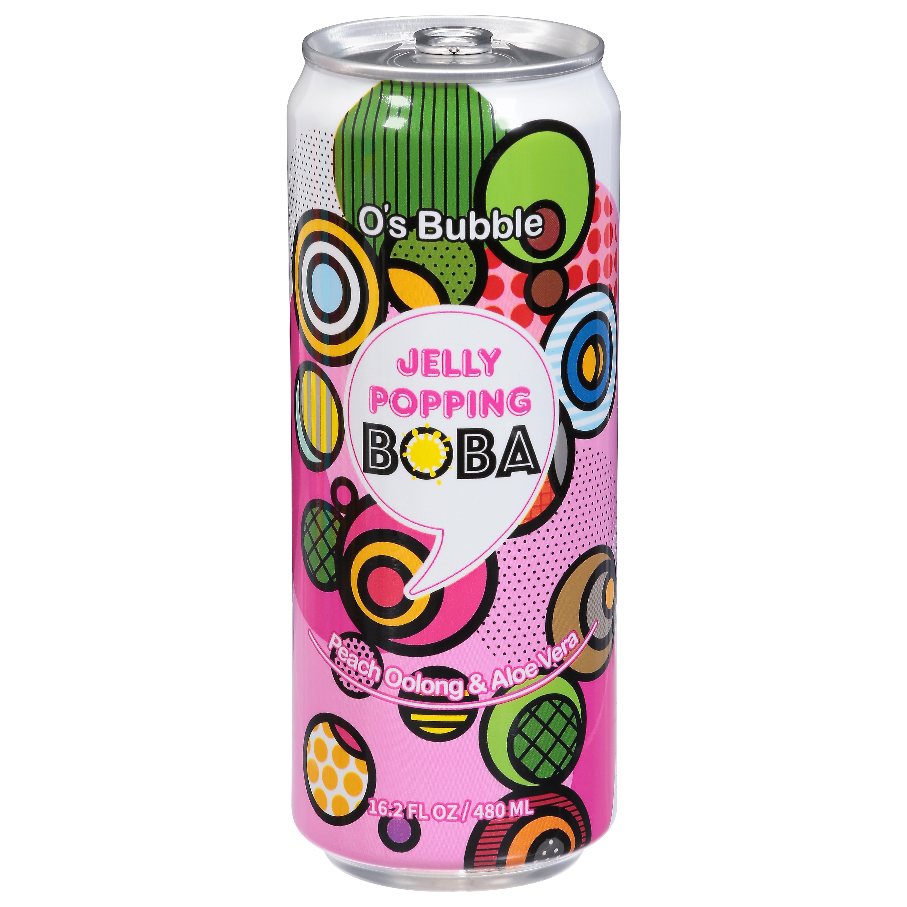 O's Bubble Jelly Popping Boba Peach Oolong & Aloe Vera Tea 16.2 fl oz - Case of 6