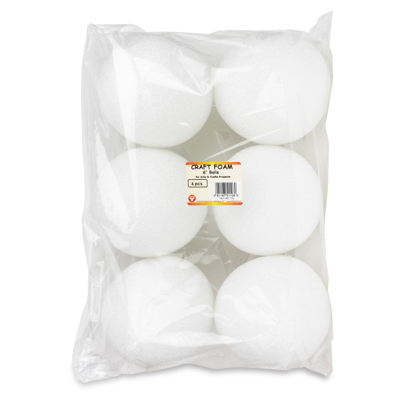 HYGLOSS - Craft Foam Balls, 6 Inch, White, Pack of 6