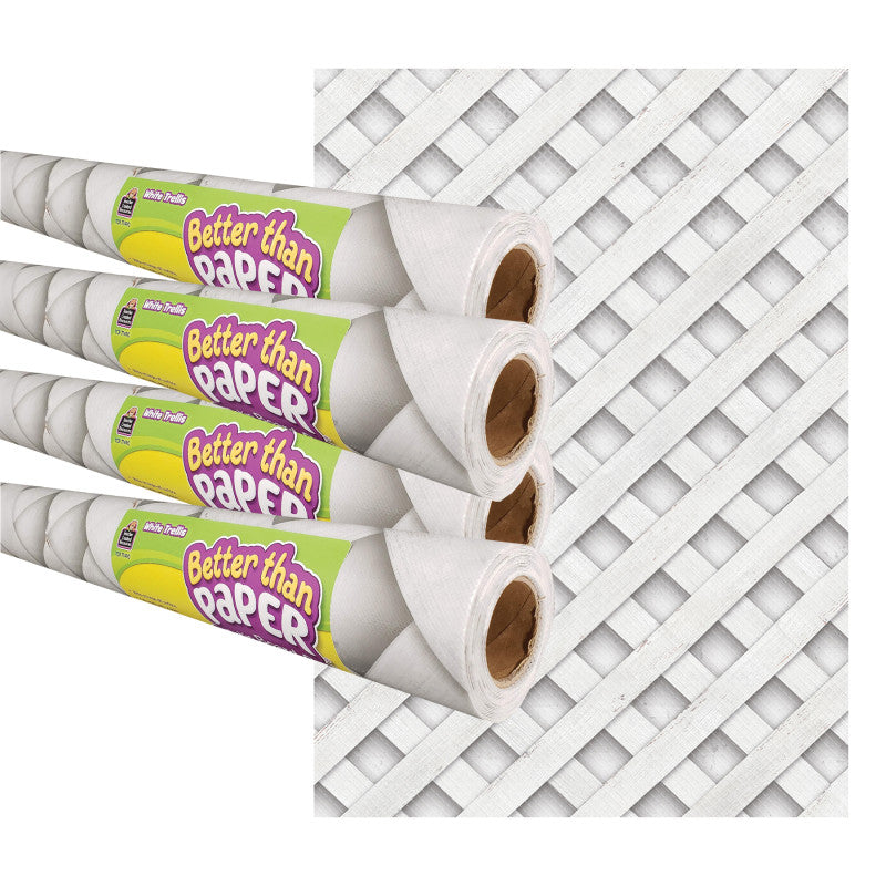 TEACHER CREATED RESOURCES - White Trellis Better Than Paper Bulletin Board Roll, 4' x 12', Pack of 4