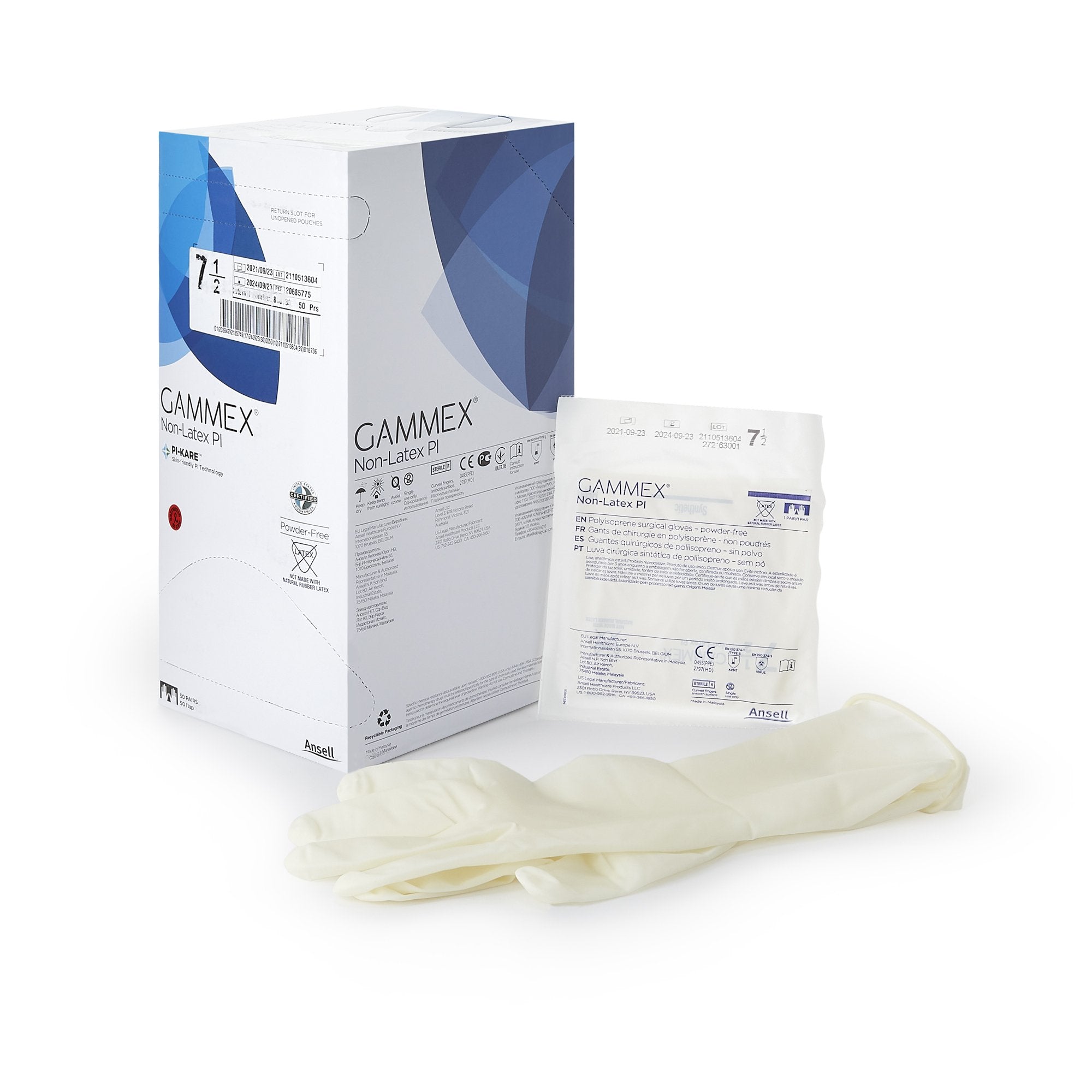 Ansell - Surgical Glove GAMMEX® Non-Latex PI Size 7.5 Sterile Polyisoprene Standard Cuff Length Micro-Textured White Chemo Tested [50/BX]