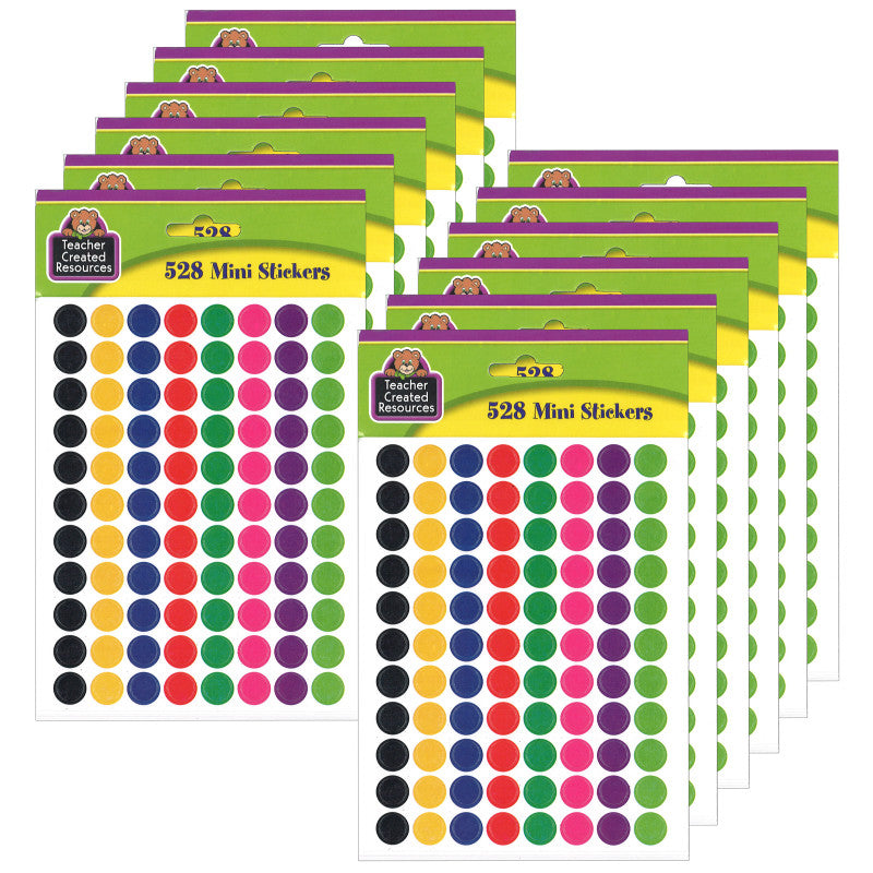 TEACHER CREATED RESOURCES - Colorful Circles Mini Stickers, 3/8" Diameter, 528 Per Pack, 12 Packs