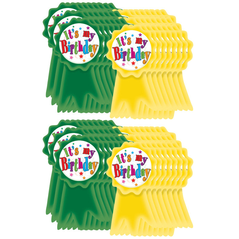 TEACHER CREATED RESOURCES - Birthday Ribbons Wear 'Em Badges, 16 Per Pack, 6 Packs