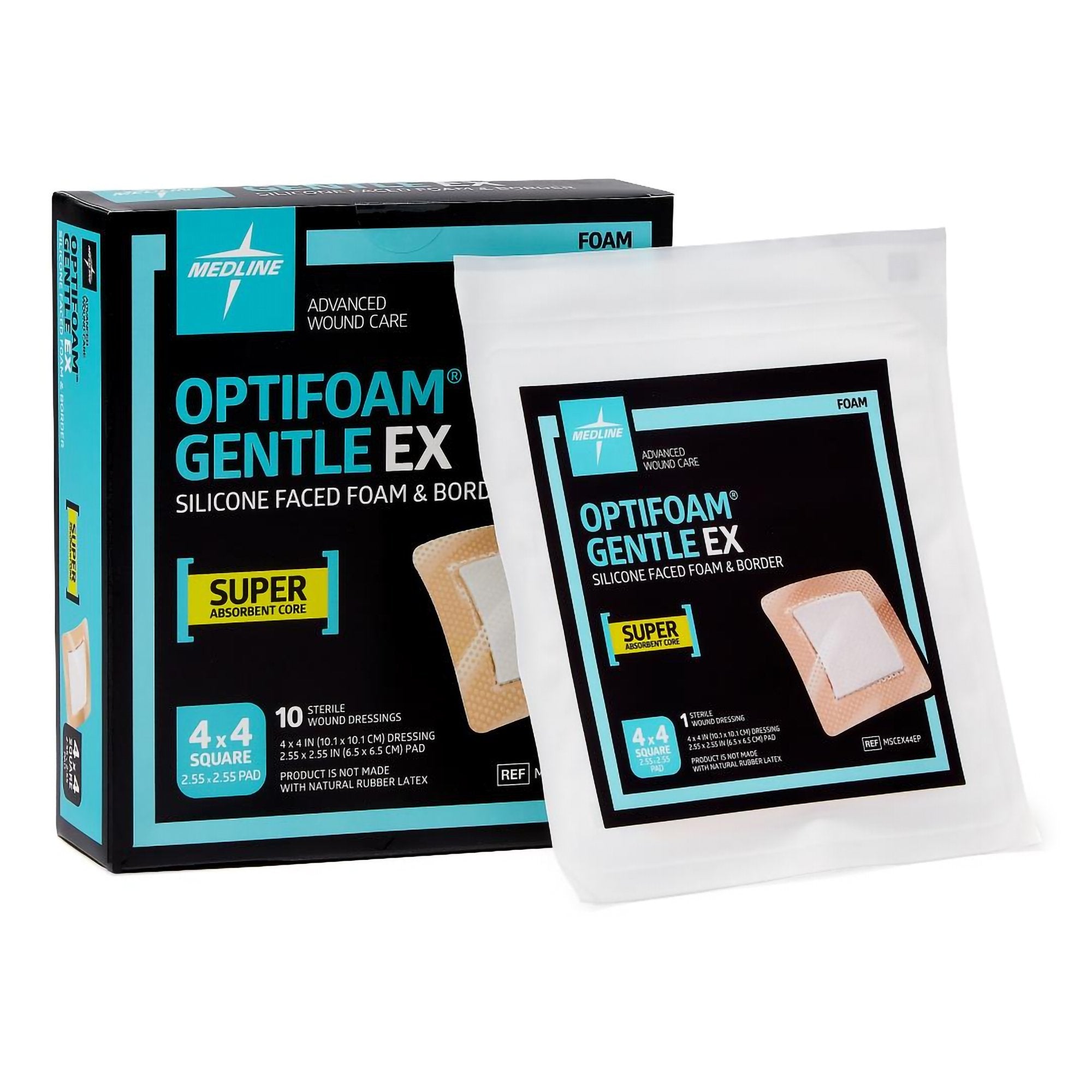 Medline - Foam Dressing Optifoam® Gentle EX 4 X 4 Inch With Border Waterproof Backing Silicone Face and Border Square Sterile [100/CS]