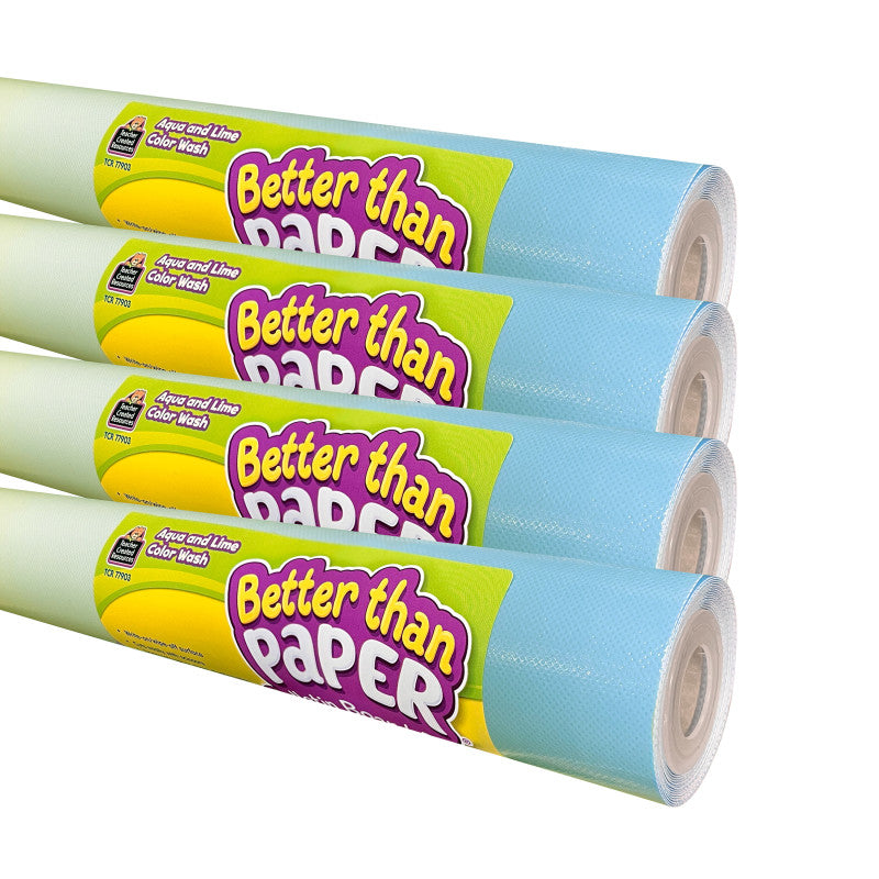 TEACHER CREATED RESOURCES - Better Than Paper Bulletin Board Roll, Agua and Lime Color Wash, 4-Pack