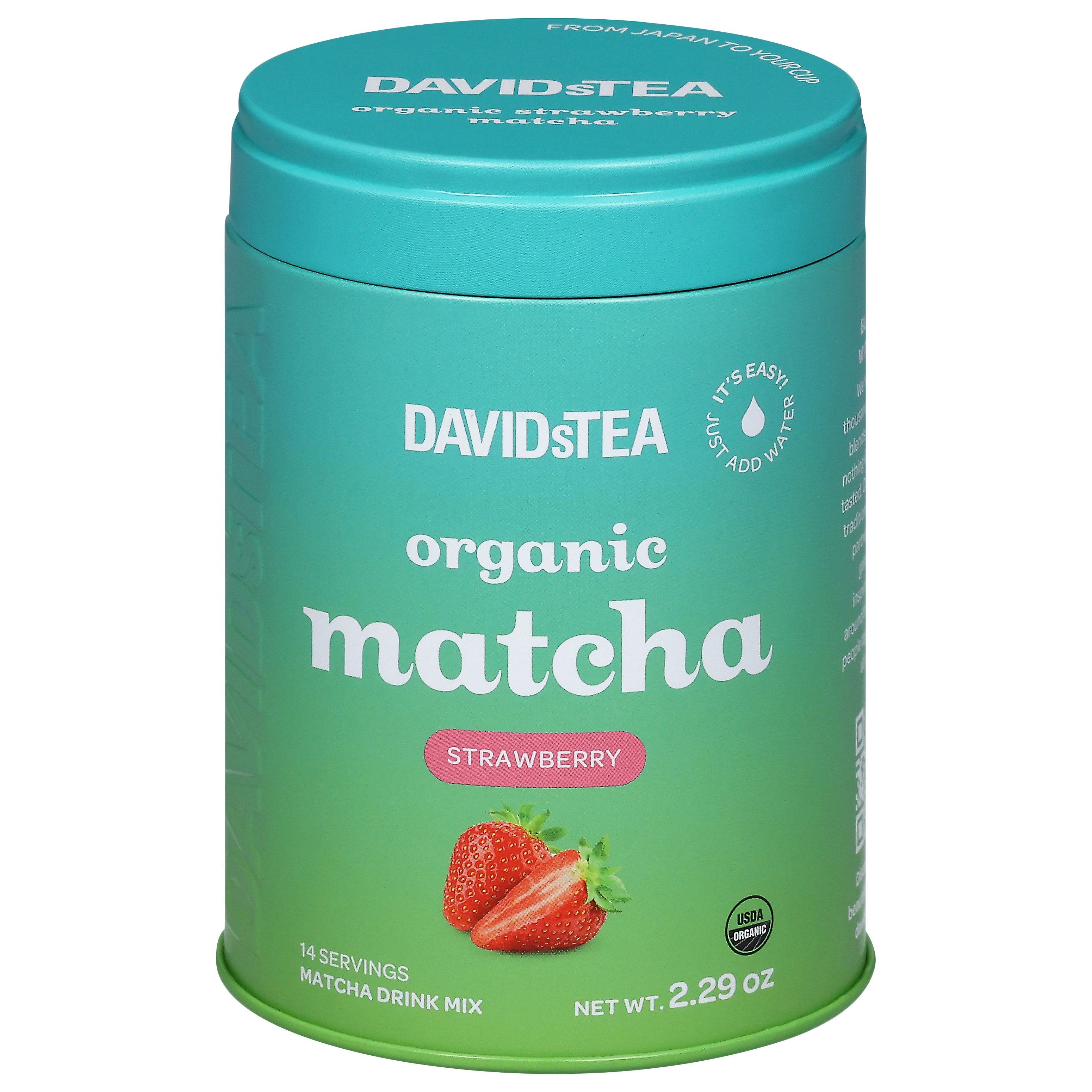 DavidsTea Organic Strawberry Matcha Drink Mix 2.29 oz - Case of 6