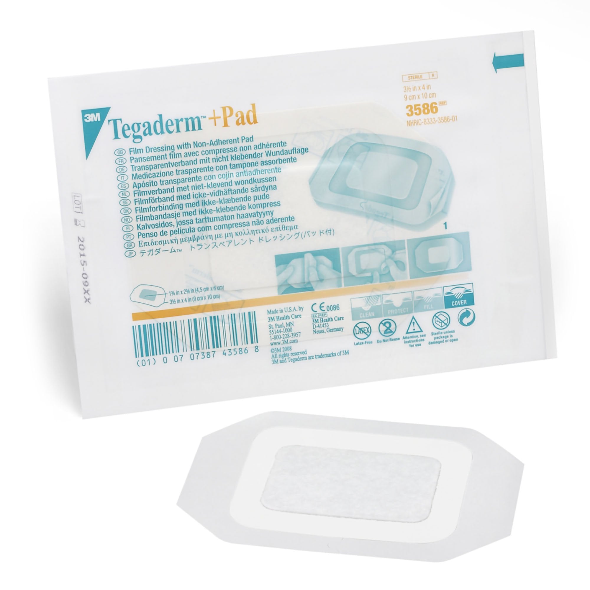 Solventum Corporation - Transparent Film Dressing with Pad 3M™ Tegaderm™ +Pad 3-1/2 X 4 Inch Frame Style Delivery Rectangle Sterile [1/EA]