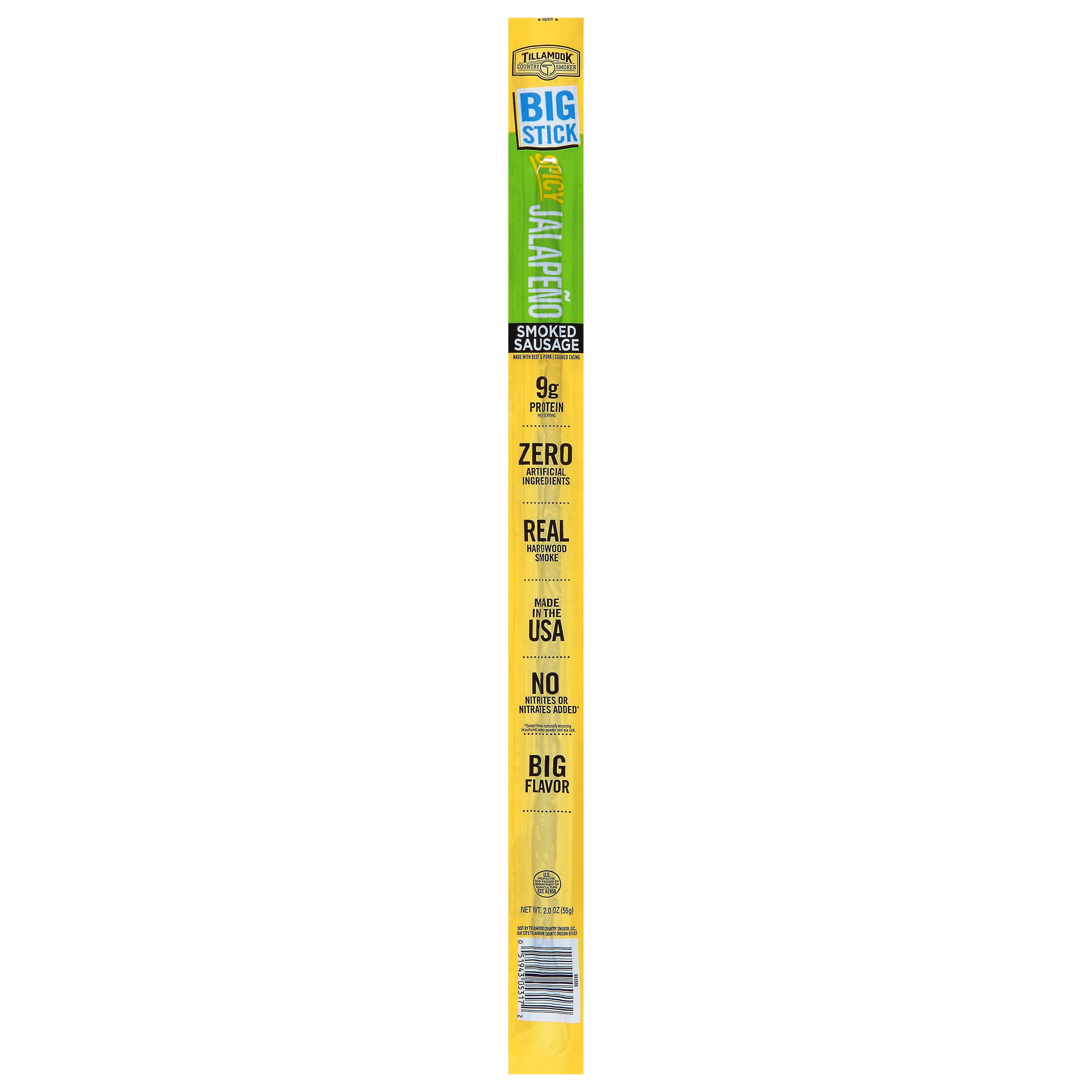 Tillamook Country Smoker Smoked Spicy Jalapeno Sausage Big Stick 2.0 oz - Case of 24