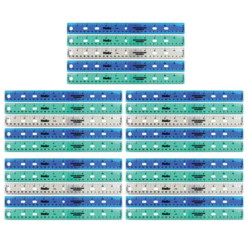HELIX - Shatter Resistant Ringbinder Ruler 12" / 30cm, Pack of 25