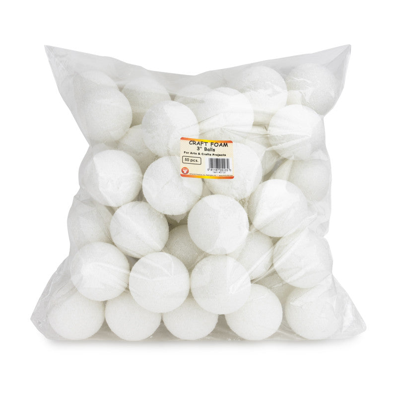 HYGLOSS - Craft Foam Balls, 3 Inch, White, Pack of 50