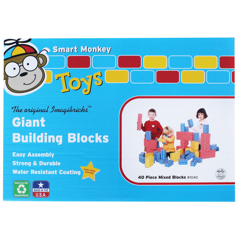 SMART MONKEY TOYS - ImagiBRICKS™ Giant Building Block Set, 40 Pieces