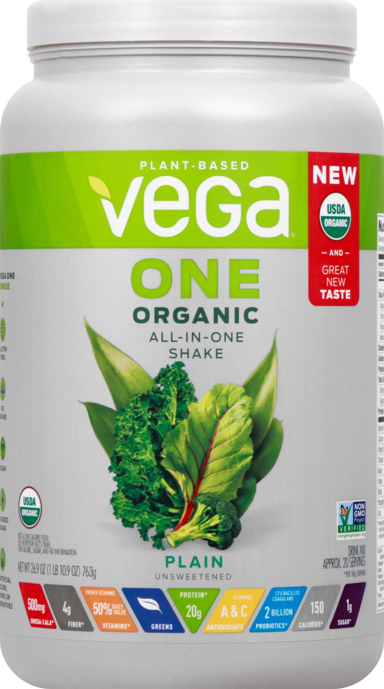Vega One Organic Plain Drink Mix 26.9 oz - Case of 1