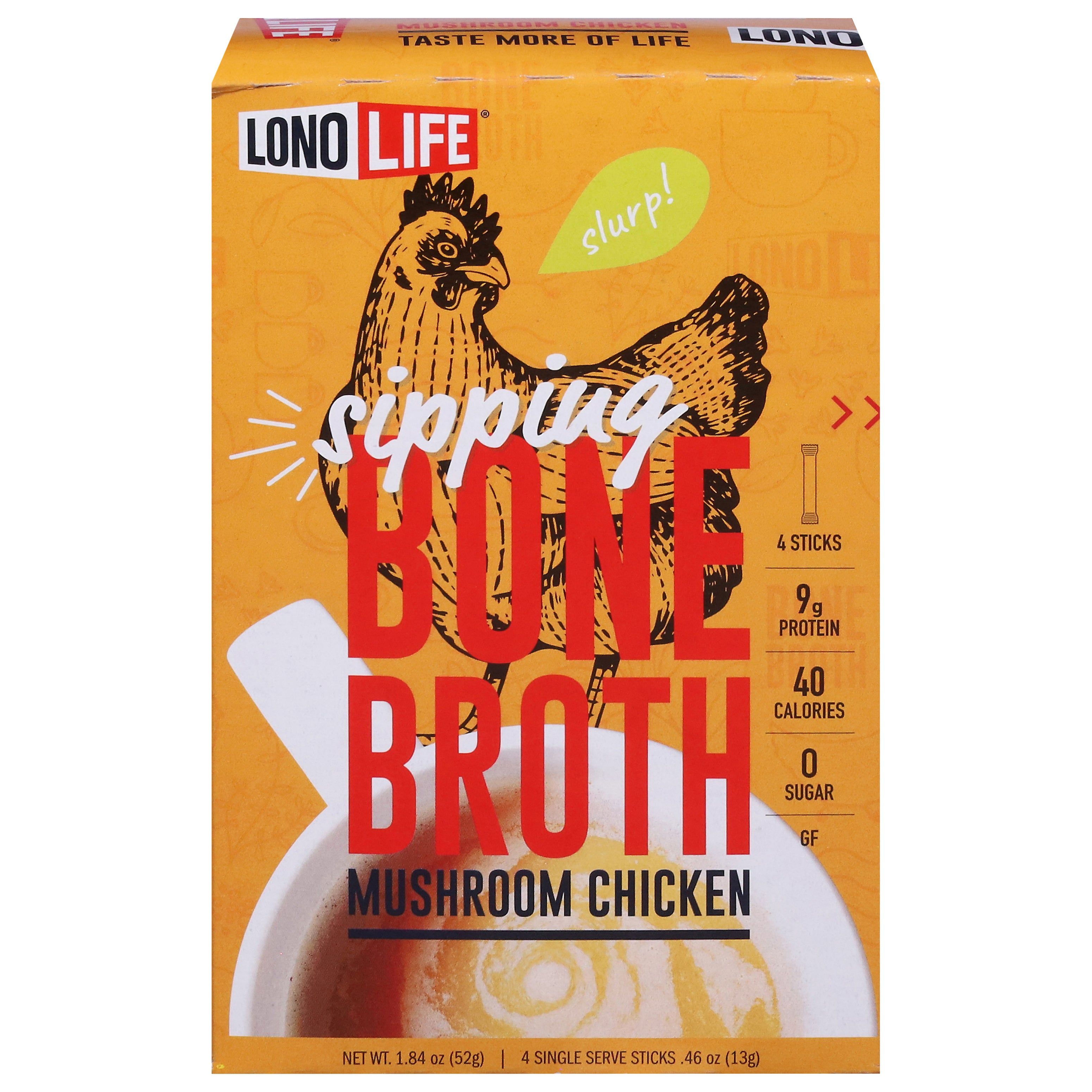 LonoLife Sipping Mushroom Chicken Bone Broth 4 - 0.46 oz Sticks - Case of 6