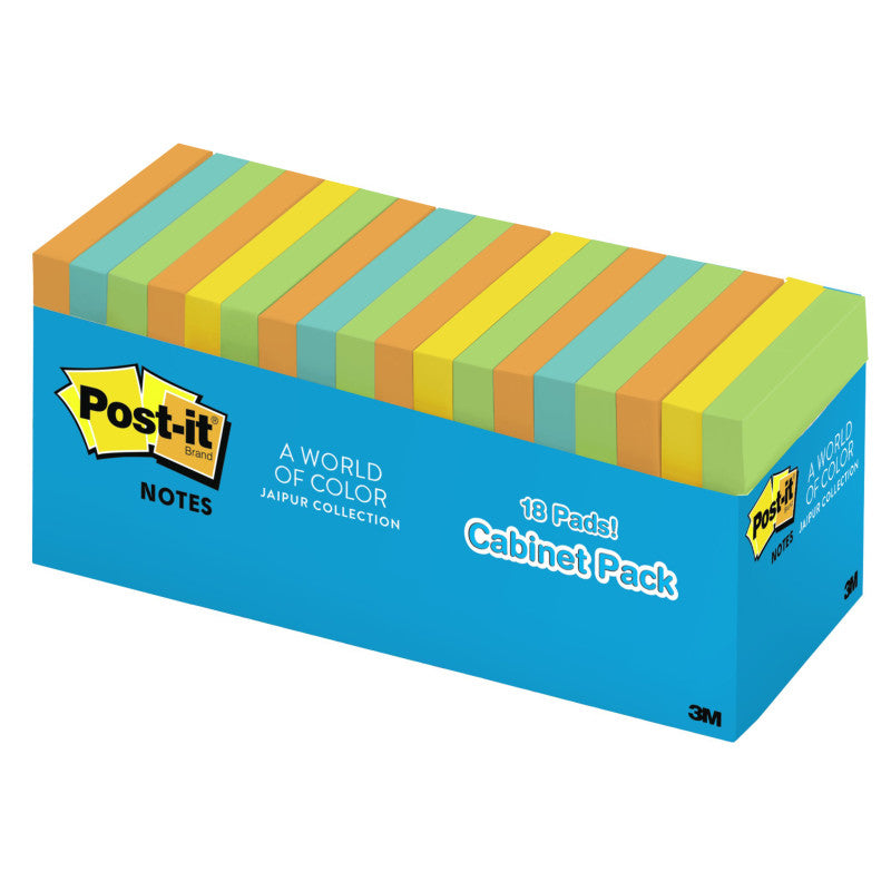 POST-IT - Notes, 3" x 3", Jaipur Collection, 18 Pads/Cabinet Pack