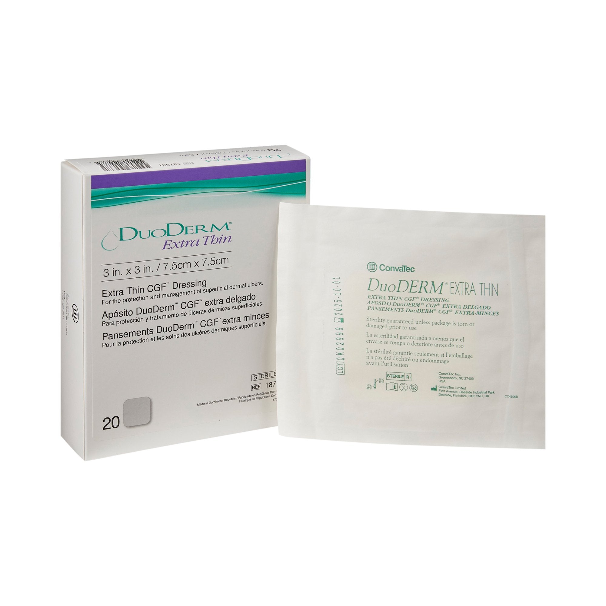 ConvaTec - Thin Hydrocolloid Dressing DuoDERM® Extra Thin CGF® Film Backing 3 X 3 Inch Square Hydrocolloid / Film [20/BX]