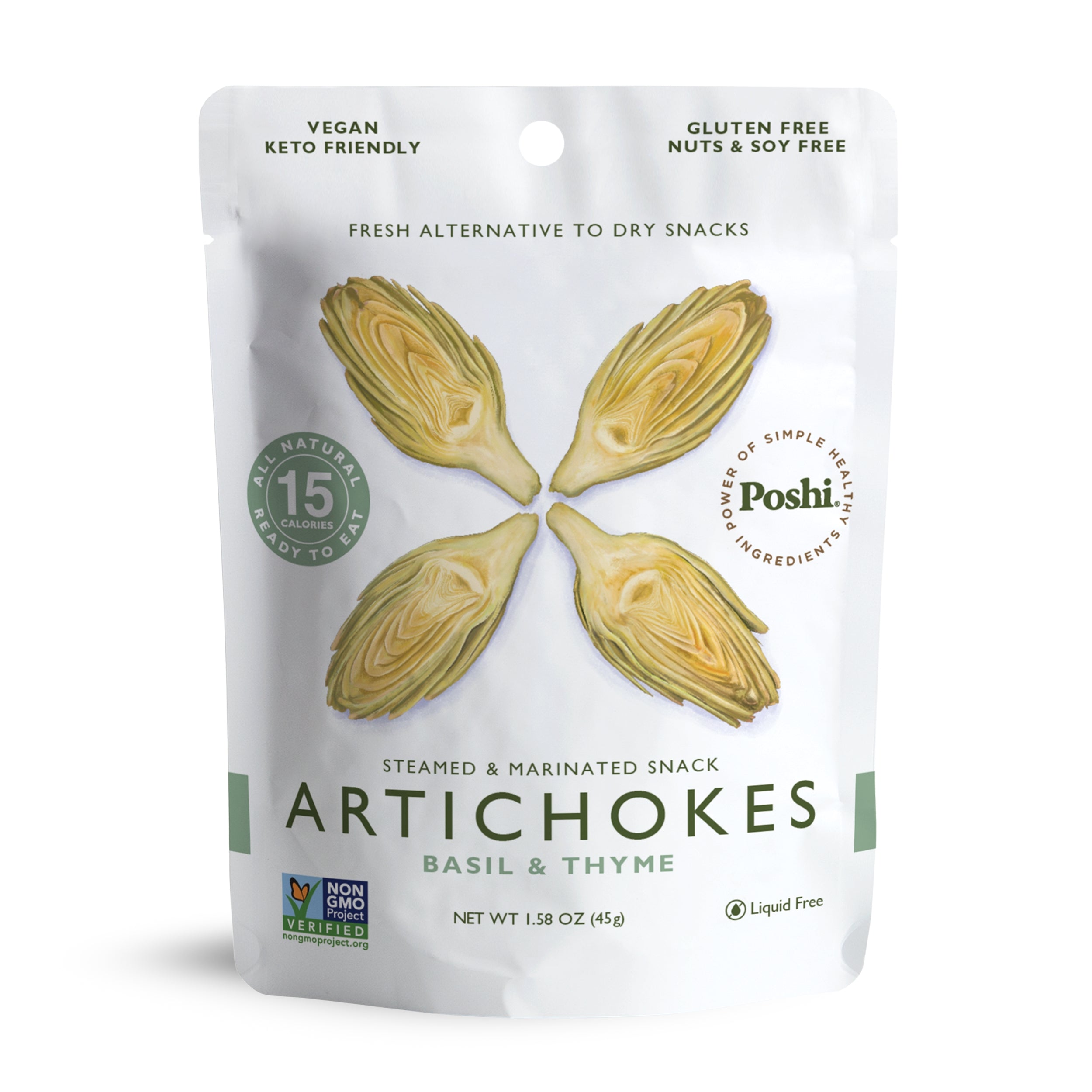 Poshi - Snack Artichokes Mrntd Veg - Case of 10 - 1.58 OZ