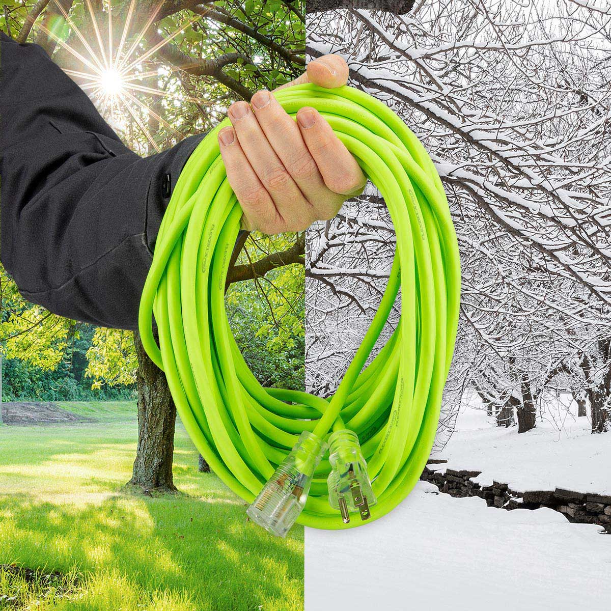 Flexzilla¬Æ Pro Extension Cord 14/3 AWG SJTW 25' Outdoor Lighted Plug ZillaGreen‚Ñ¢