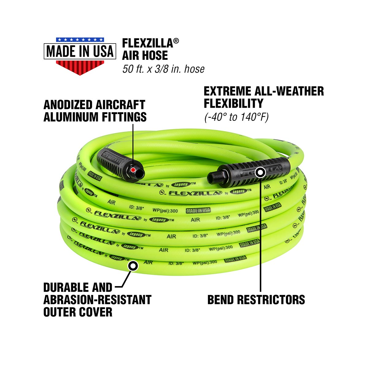 Flexzilla Heavy Duty Lightweight Air Hose 3/8" x 50' [HFZ3850YW2]