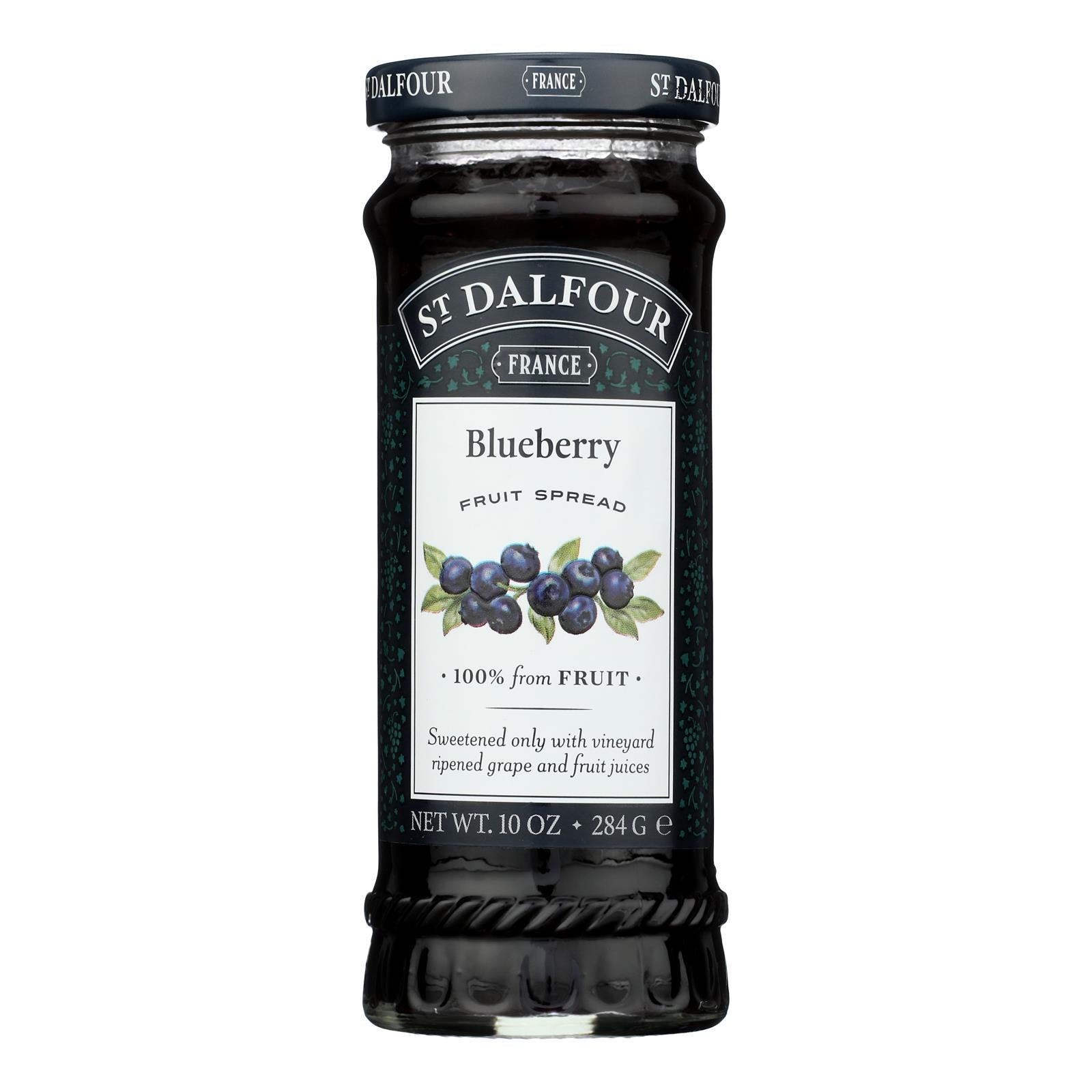 St Dalfour Fruit Spread - Deluxe - 100 Percent Fruit - Wild Blueberry - 10 oz - Case of 6