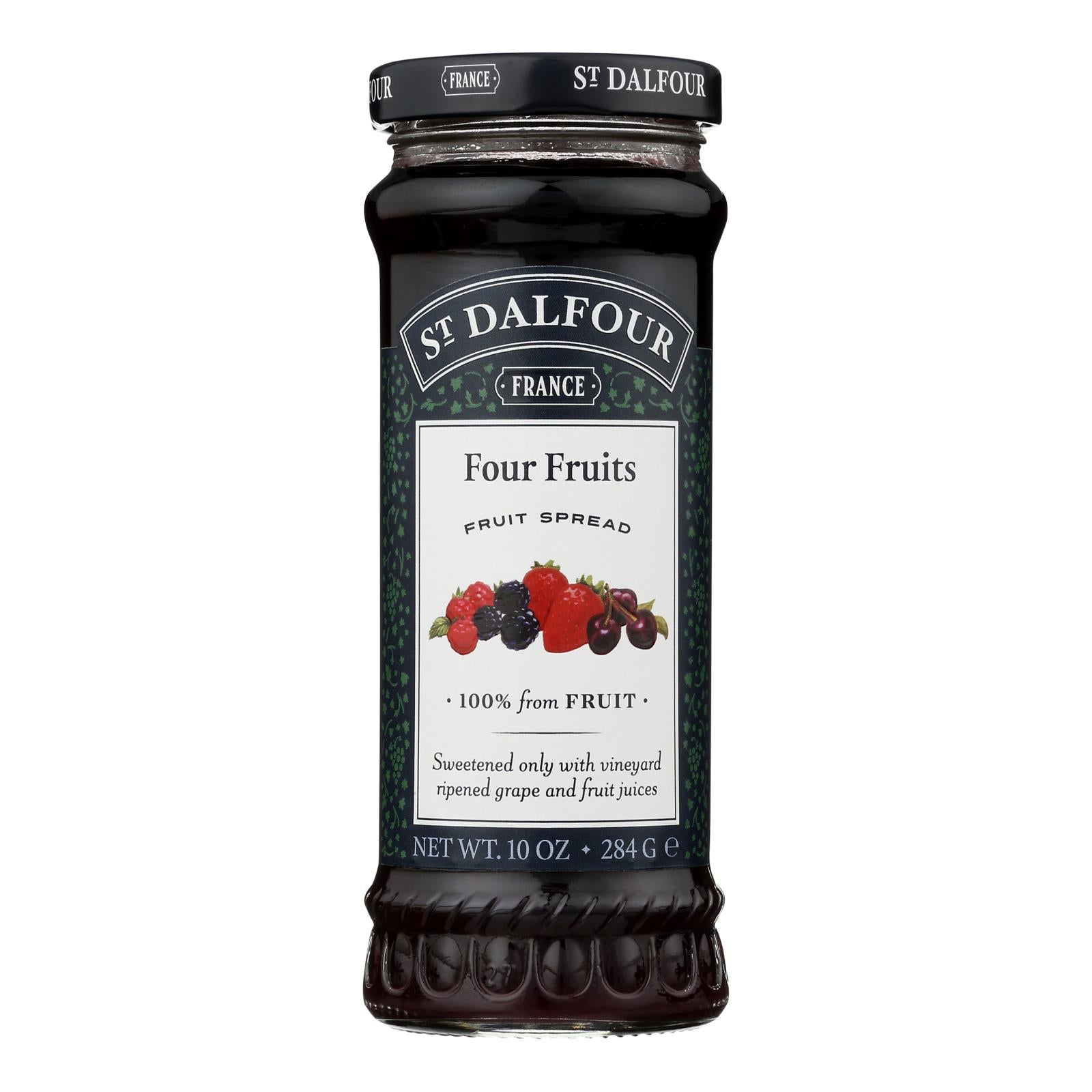 St Dalfour Fruit Spread - Deluxe - 100 Percent Fruit - Four Fruits - 10 oz - Case of 6