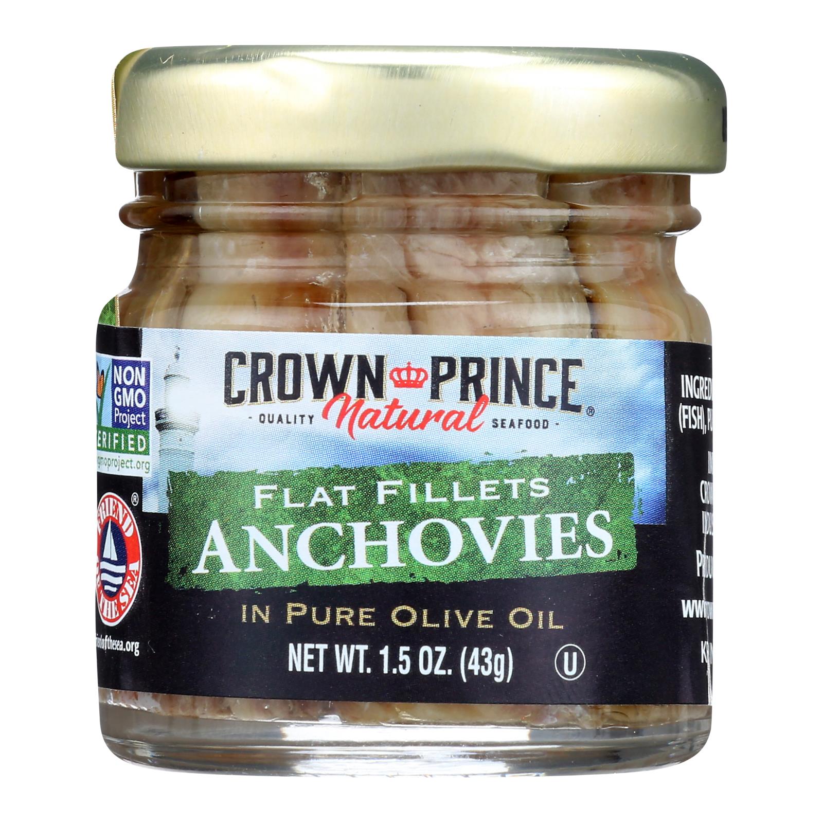 Crown Prince Flat Fillets of Anchovies In Pure Olive Oil - Case of 18 - 1.5 oz.