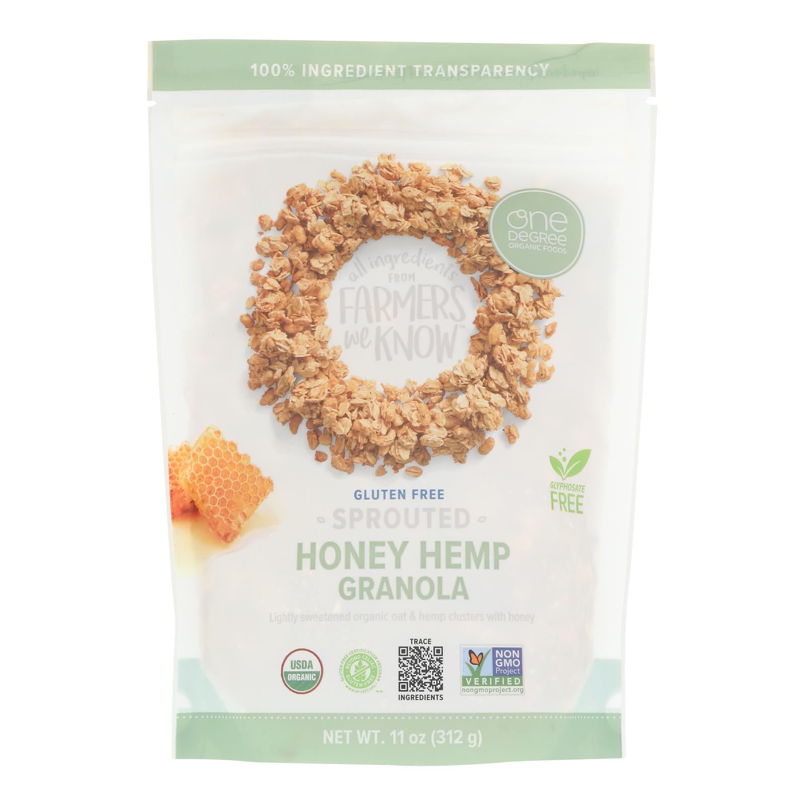 One Degree Organic Foods Sprouted Oat Hemp Granola - Honey - Case of 6 - 11 oz.