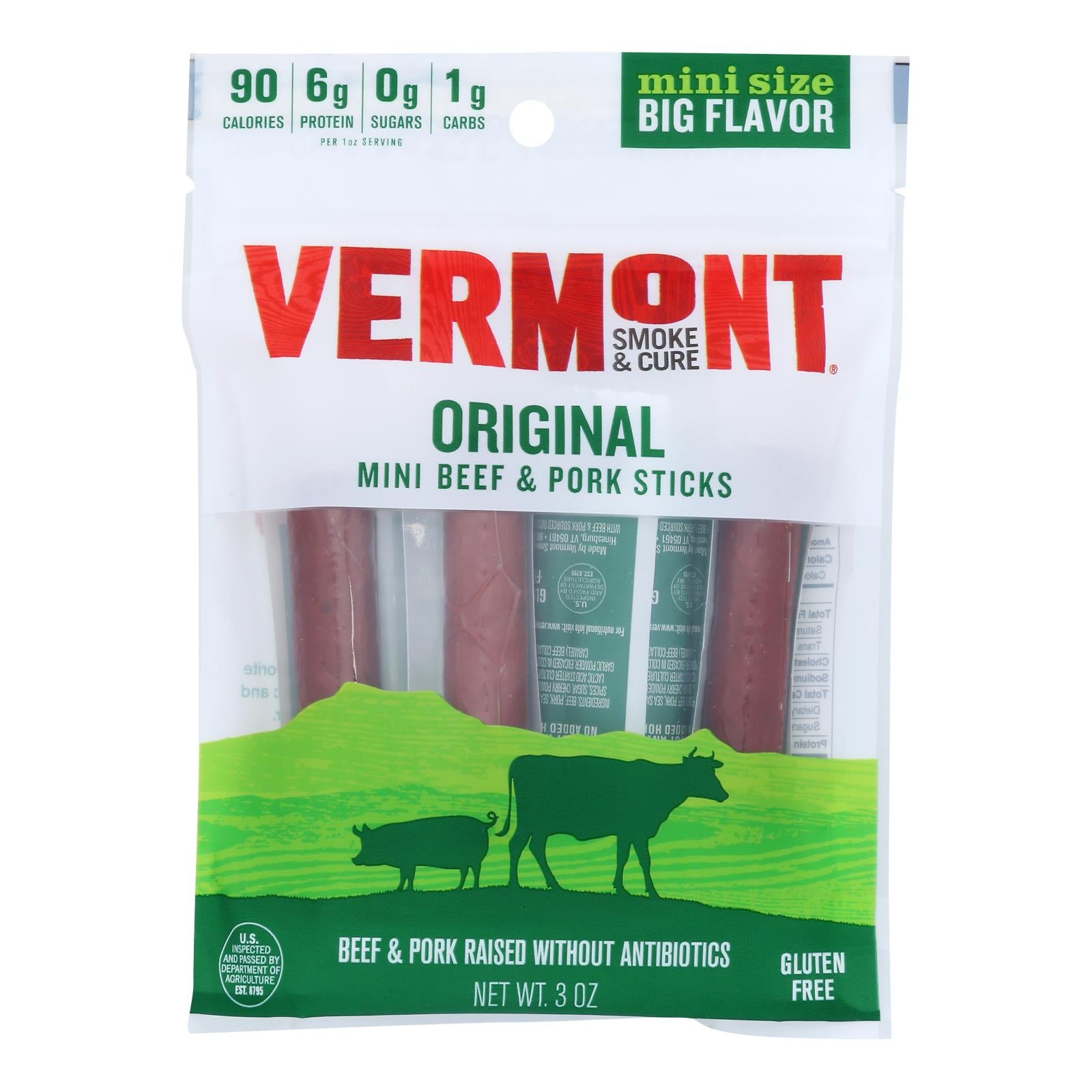 Vermont Smoke and Cure Beef & Pork Stick - Cracked Pepper - Case of 8 - 6/.5 oz