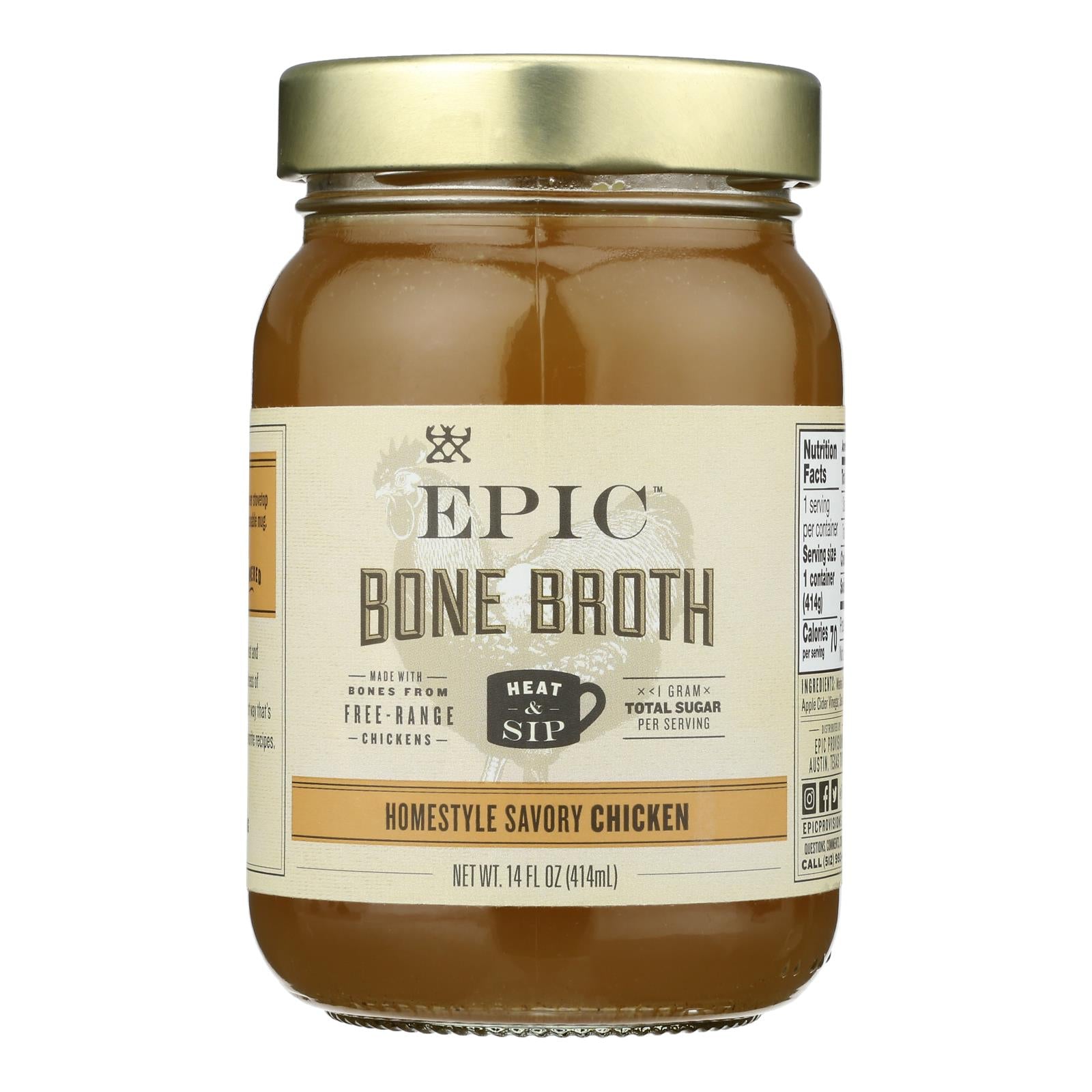 Epic Bone Broth-Homestyle Savory Chicken  - Case of 6 - 14 FZ