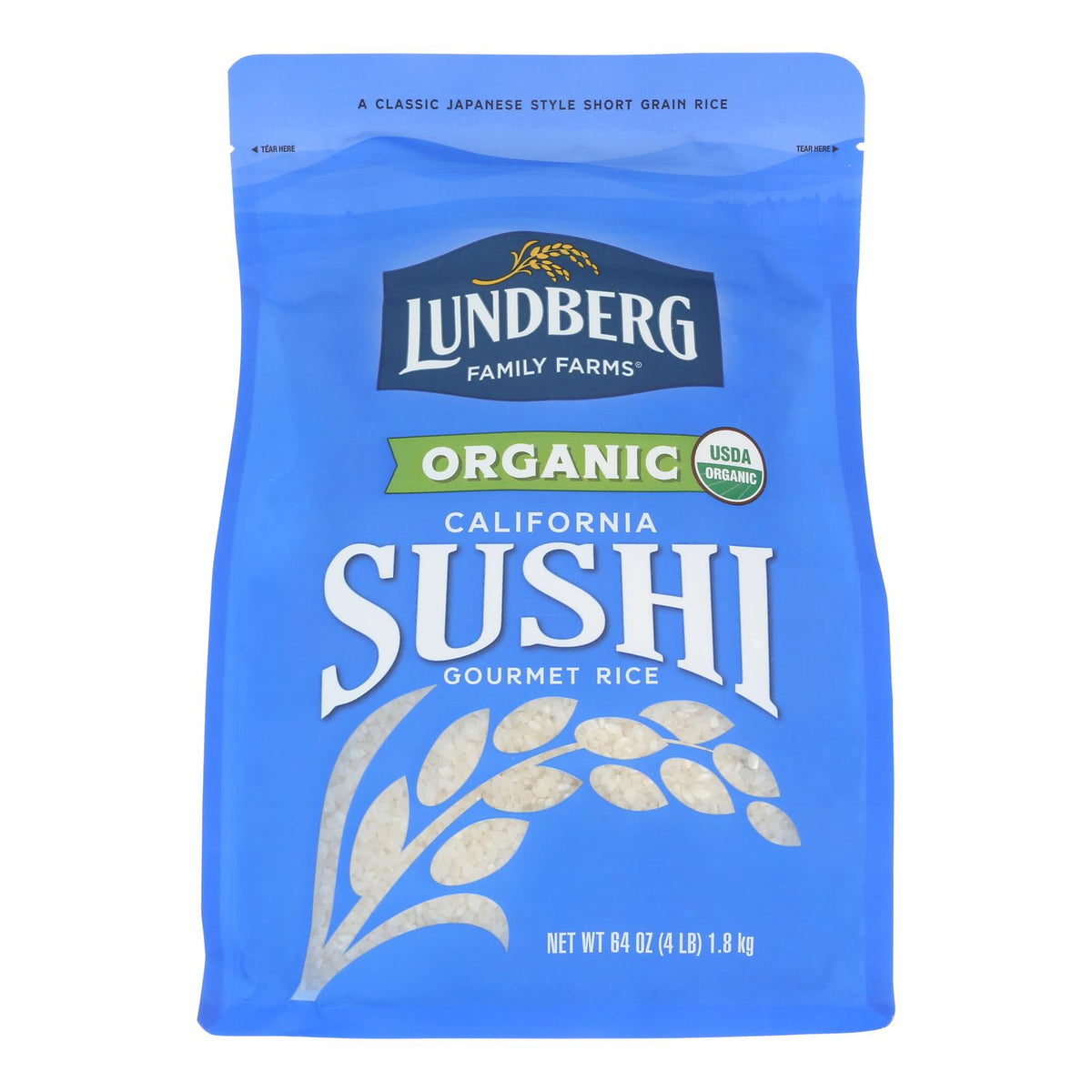 Lundberg Family Farms Organic White Sushi Rice  - Case of 6 - 4 LB