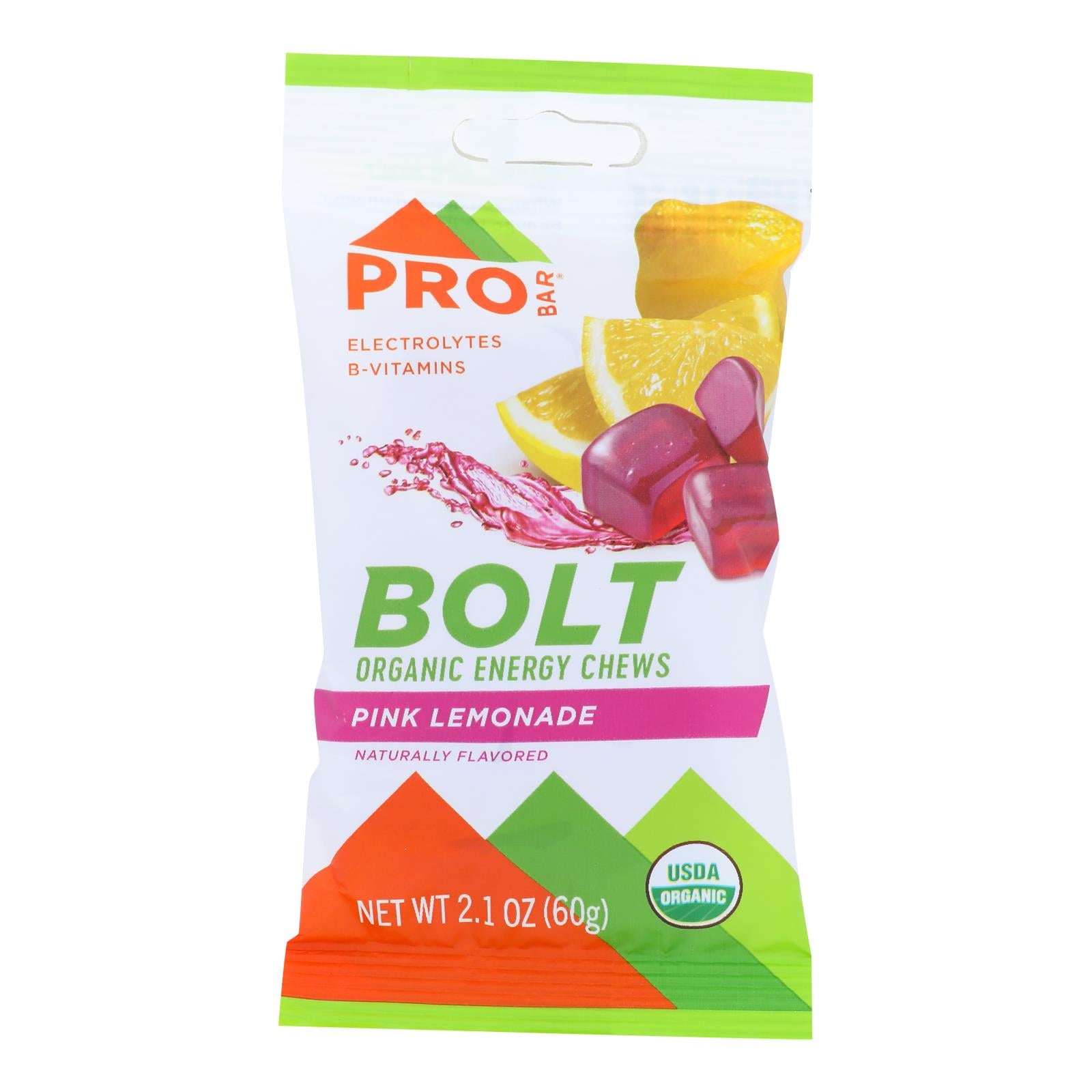 Probar Bolt Organic Pink Lemonade Energy Chews  - Case of 12 - 2.1 OZ