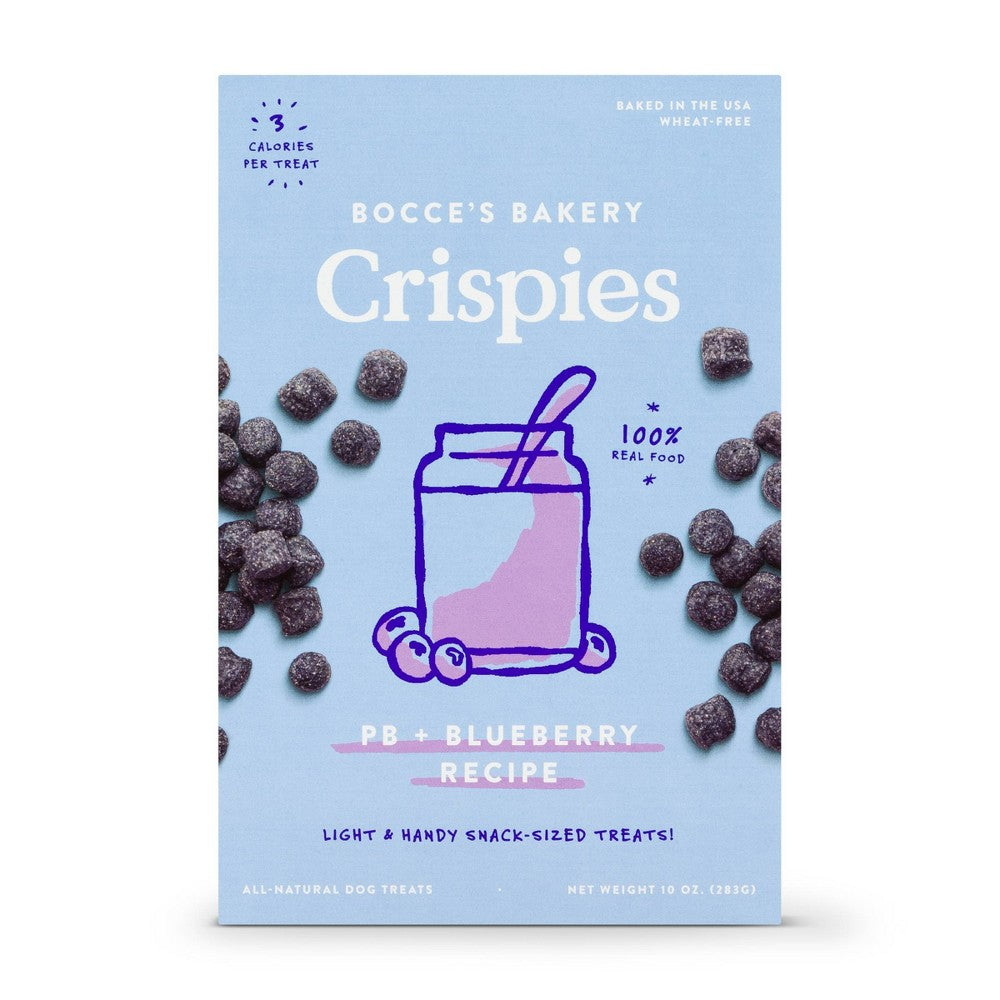 Bocces Bakery Crispies All-Natural PB + Blueberry Recipe Dog Treats 10 oz - Case of 6