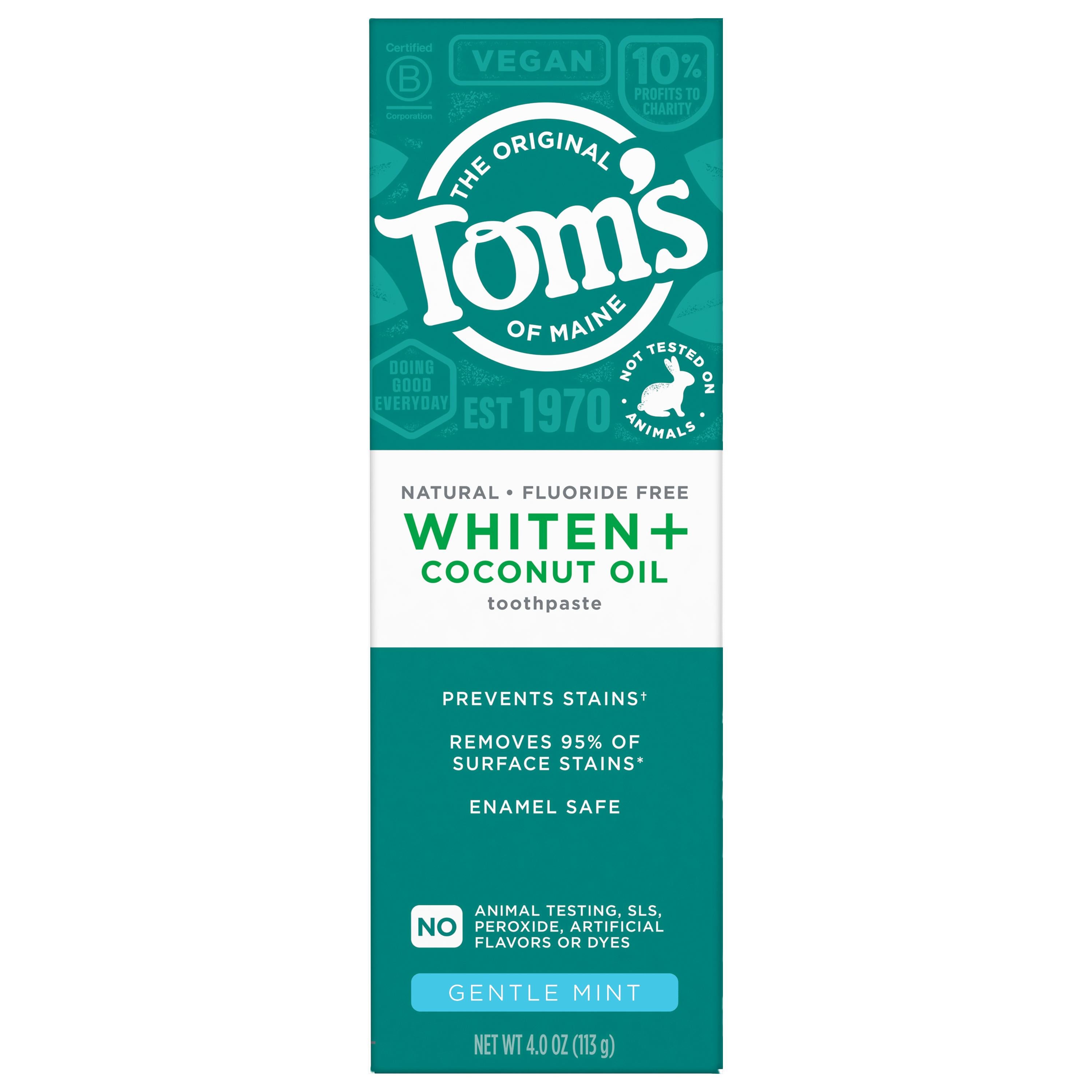 Tom's of Maine Whiten + Coconut Oil Fluoride Free Toothpaste Gentle Mint - 4 oz - Case of 6
