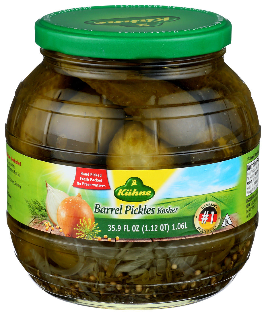 Kuhne Kosher Barrel Pickles 35.9 oz - Case of 6