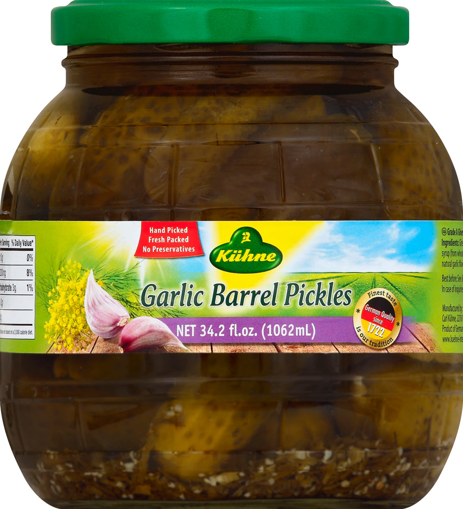 Kuhne Kosher Garlic Barrel Pickles 35.9 fl oz - Case of 6