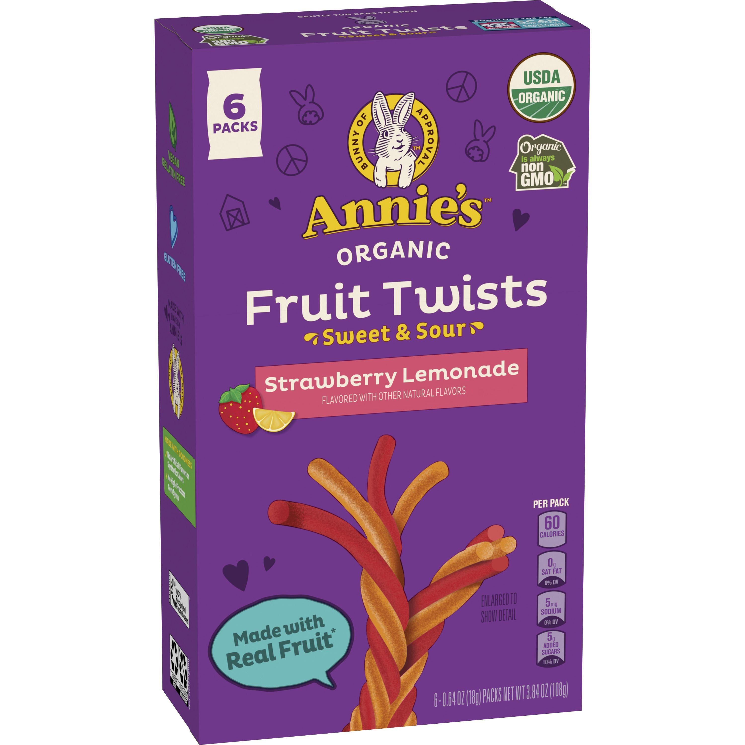 Annie's Organic Sweet and Sour Strawberry Lemonade Fruit Twists 6 Count, 3.84 OZ - Case of 8