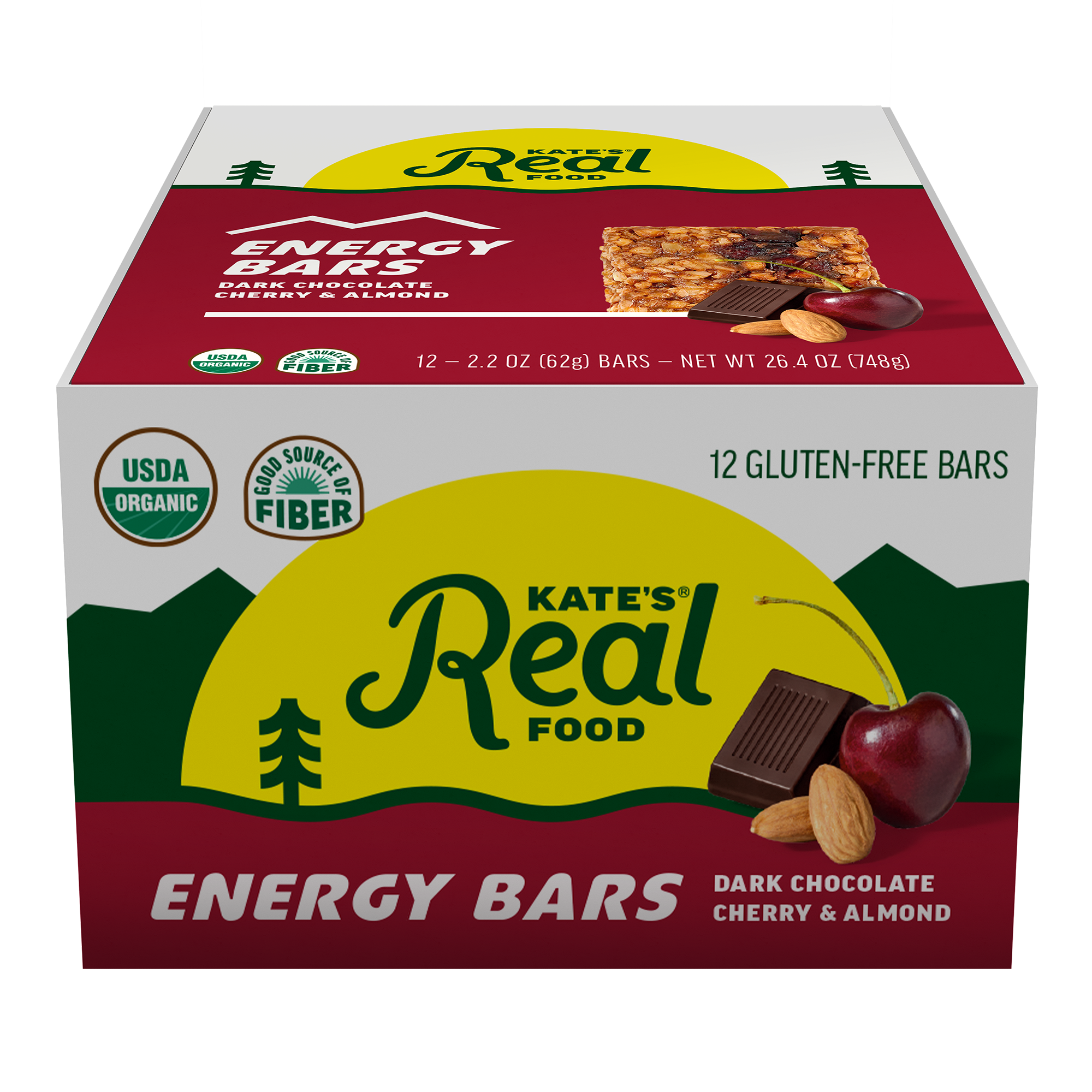 Kate's Real Food Dark Chocolate and Cherry Energy Bars, 12-Pack, 2.2 Oz Each
