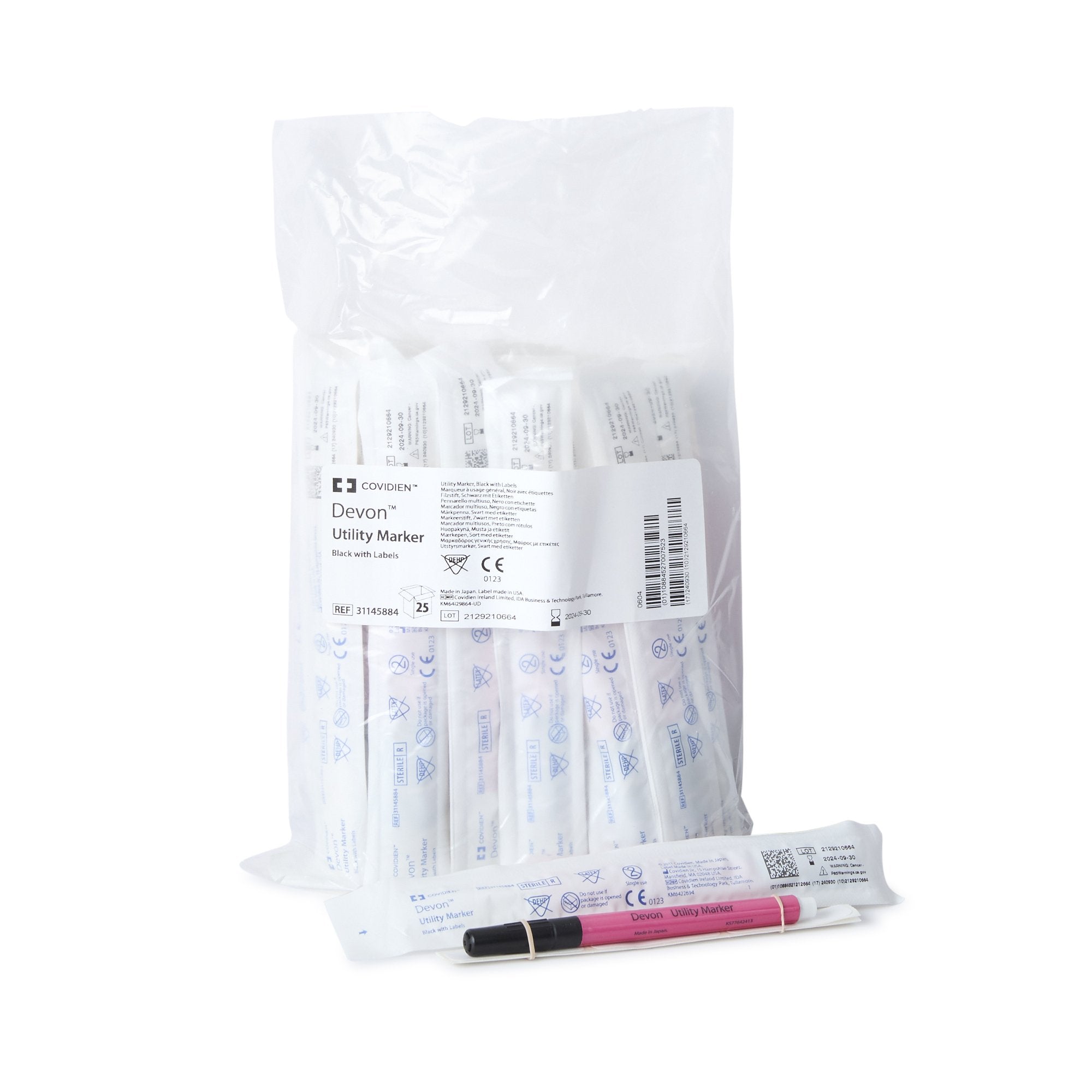 Cardinal - Medical Utility Marker with Labels Devon™ Permanent Black Ink Sterile Full Size Fine Tip [1/EA]