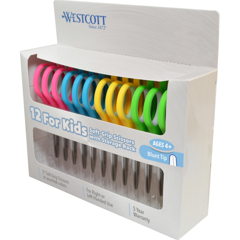 WESTCOTT - Soft Handle 5" Kids Scissors Classpack, Blunt, Pack of 12