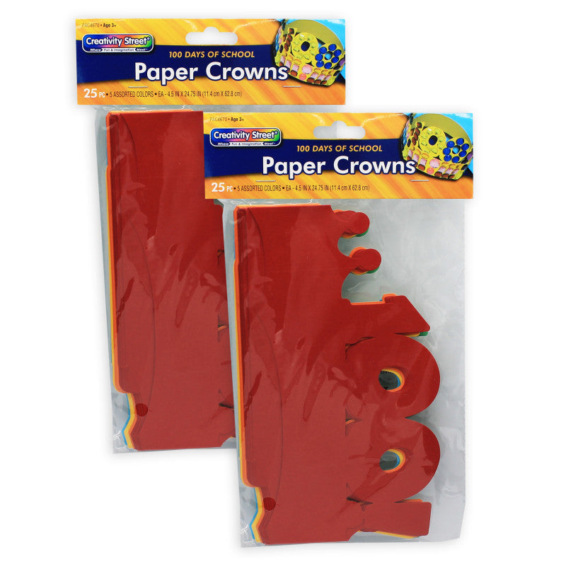CREATIVITY STREET - 100 Days of School Paper Crowns, 4.5" x 24.75", 25 Per Pack, 2 Packs