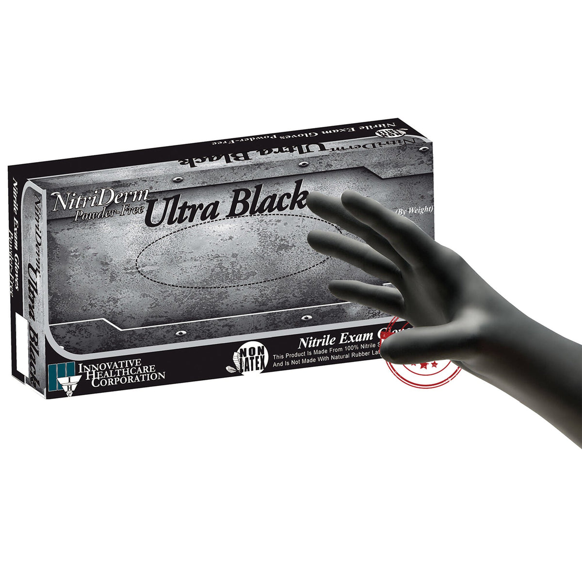 Innovative Healthcare Corp - Exam Glove NitriDerm® Ultra Black X-Small NonSterile Nitrile Standard Cuff Length Textured Fingertips Black Chemo Tested / Fentanyl Tested [100/BX]