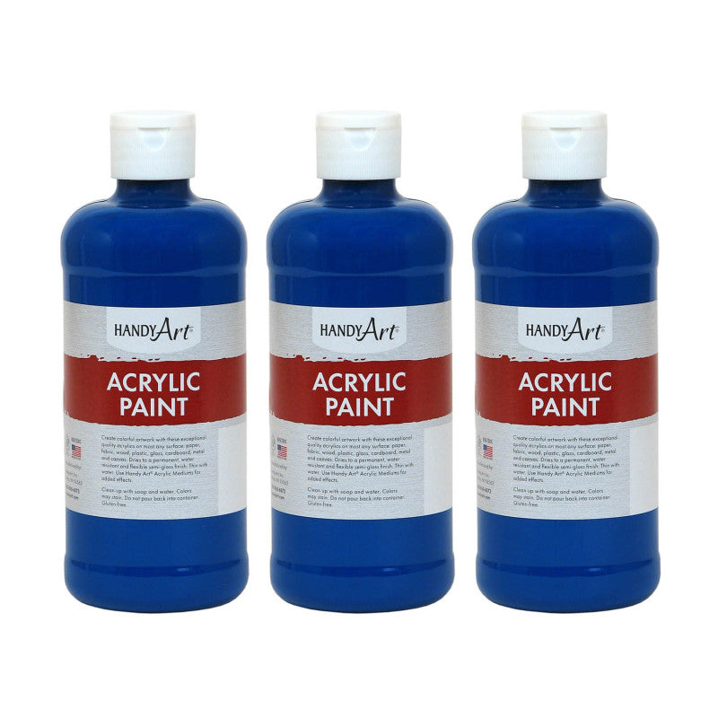 HANDY ART - Acrylic Paint 16 oz, Ultra Blue, Pack of 3