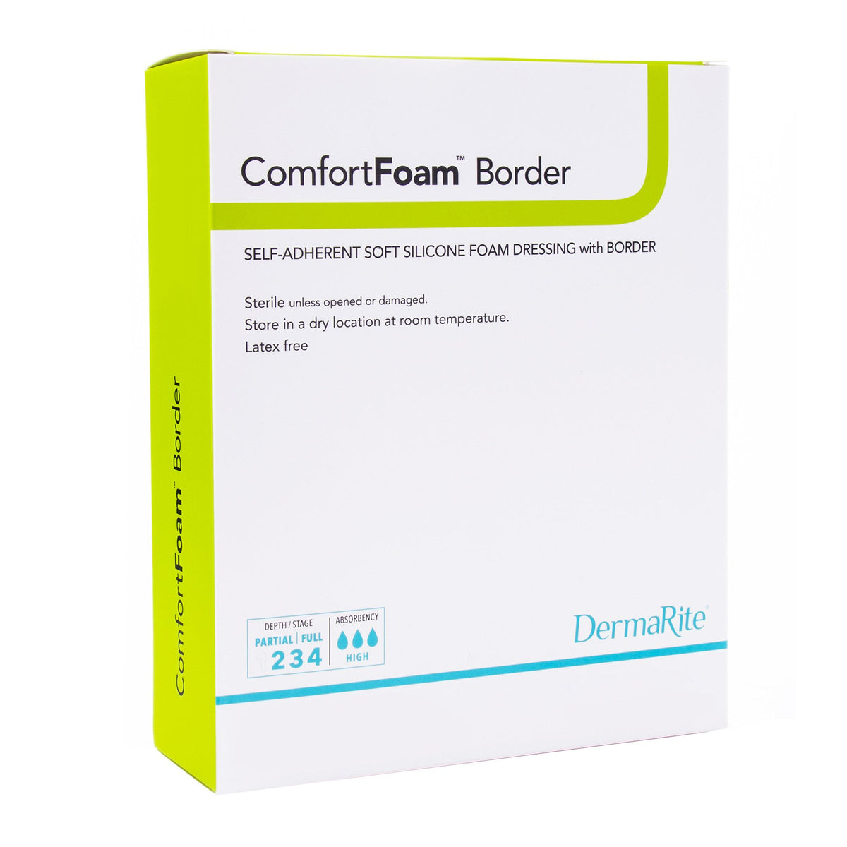 DermaRite Industries - Foam Dressing ComfortFoam™ Border 6 X 8 Inch With Border Waterproof Backing Silicone Adhesive Rectangle Sterile [5/BX]