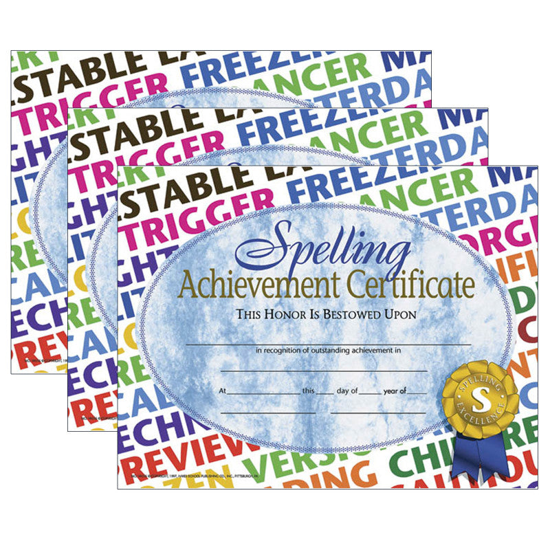 HAYES PUBLISHING - Spelling Achievement Certificate, 30 Per Pack, 3 Packs (H-VA576-3)