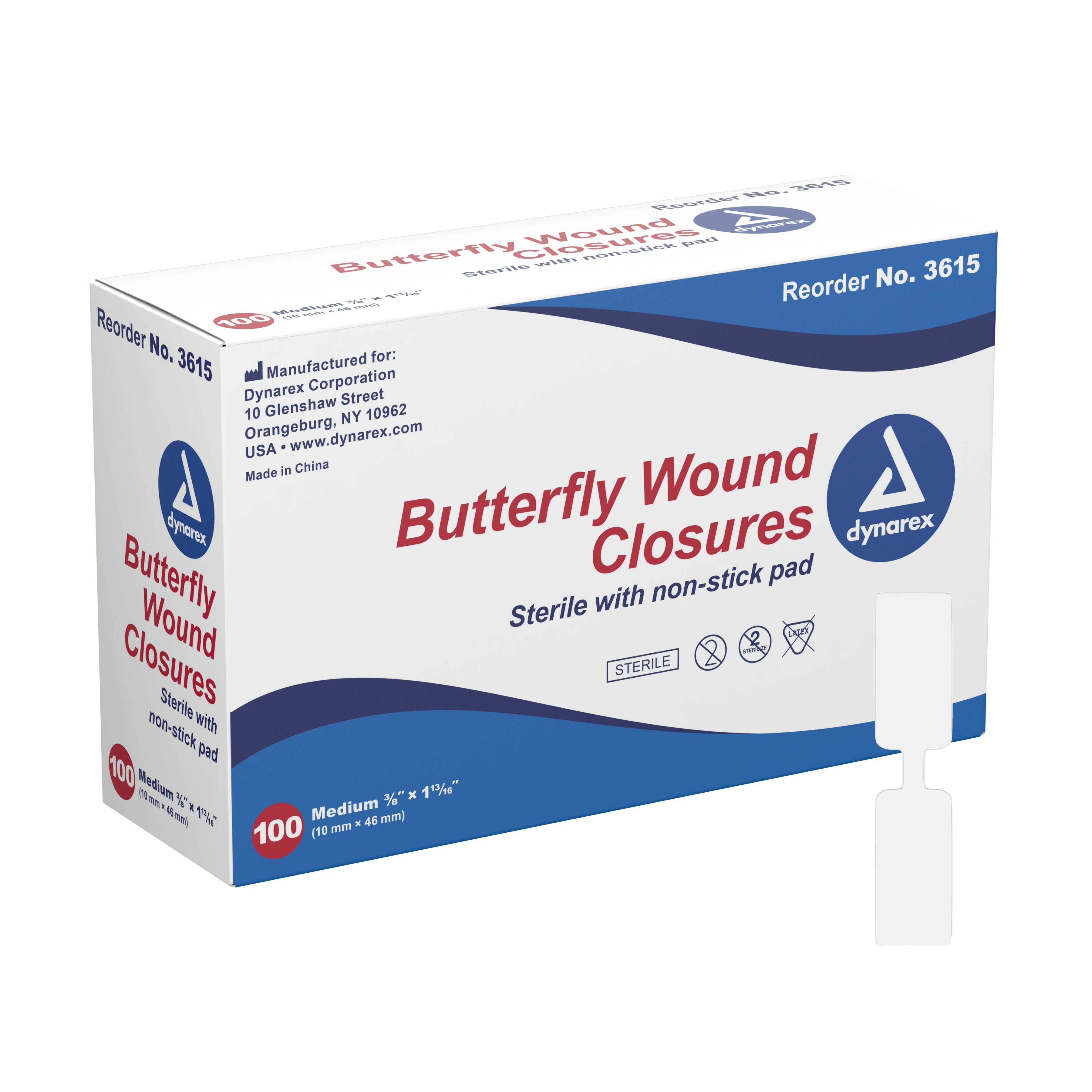 Dynarex - Skin Closure Strip Secure Strip™ 3/8 X 1-13/16 Inch Plastic Butterfly Closure White [100/BX]