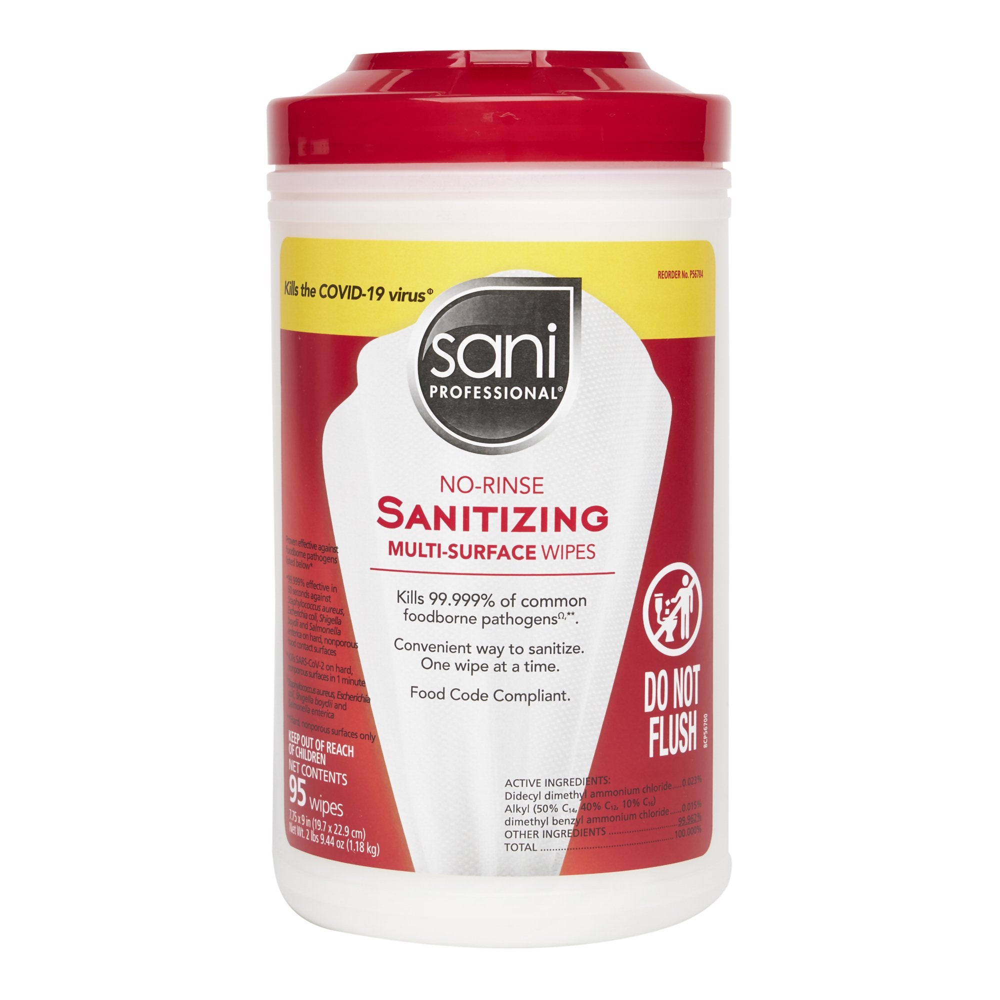 Professional Disposables - Sani Professional® No-Rinse Sanitizing Multi-Surface Surface Cleaner / Sanitizer Premoistened Alcohol Based Manual Pull Wipe 95 Count Canister Alcohol Scent NonSterile [6/CS]