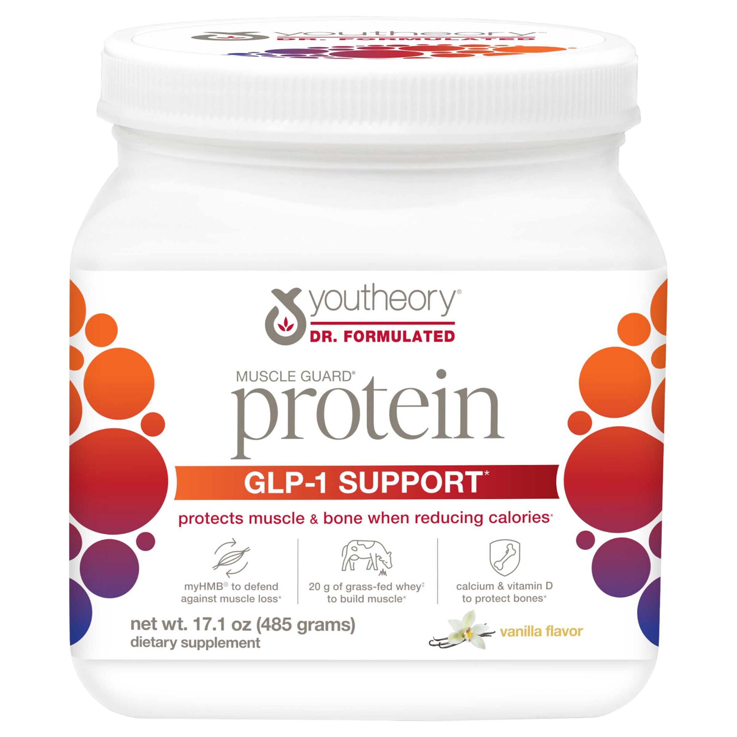 youtheory GLP-1 Support Muscle Guard Vanilla Flavor Protein 17.1 oz - Case of 1