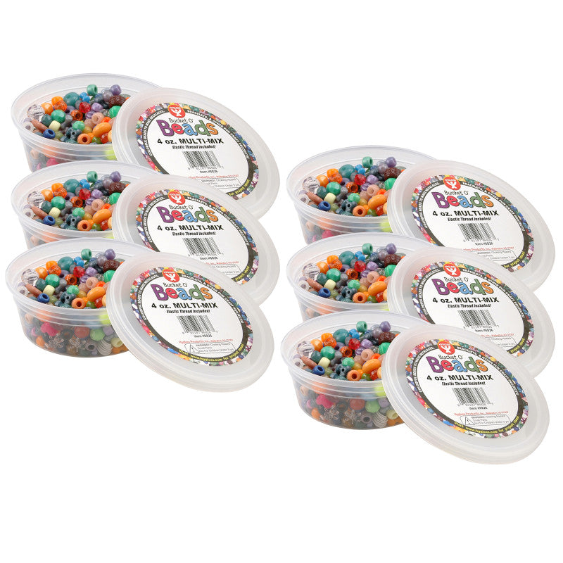 HYGLOSS - Bucket O’ Beads, Multi-Mix, Asstd Sizes, 4 oz Per Pack, 6 Packs