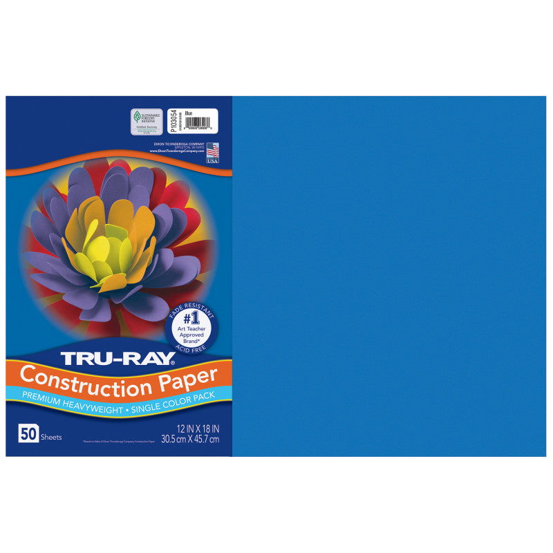 Construction Paper, Heavyweight, Blue, 12" x 18", 50 Sheets