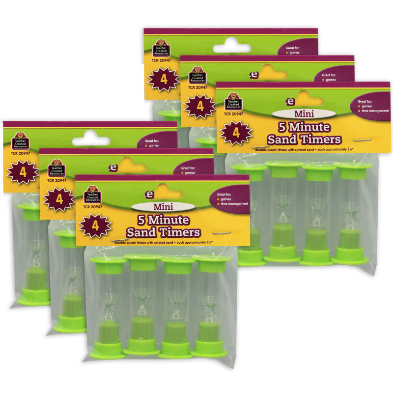 TEACHER CREATED RESOURCES - Sand Timer, Mini, 5 Minute, 4 Per Pack, 6 Packs
